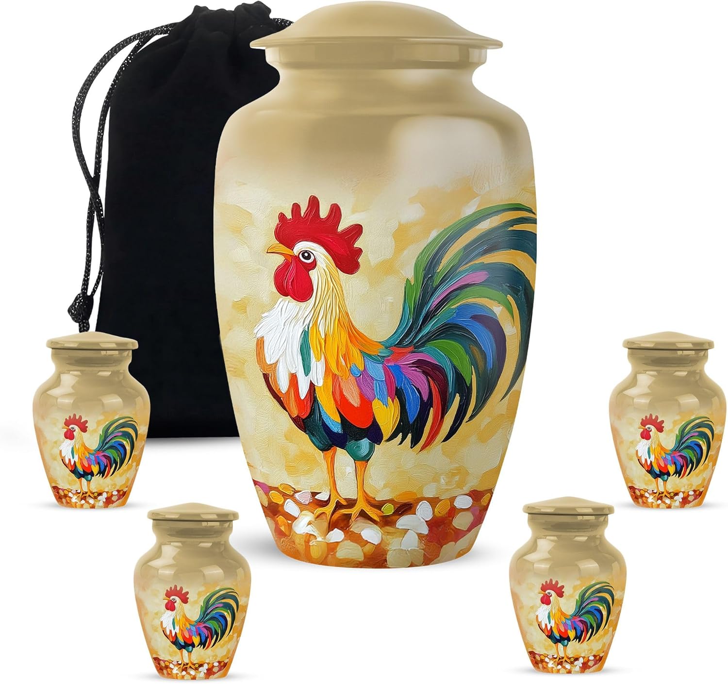 Chicken Urn - Cremation Urns for Adult Ashes Women - Large Urns for Human Ashes Adult Man - Cremation Urn - Decorative Funeral Keepsake for Male & Female (Combo of 5, 10 Inch & 3 Inch)