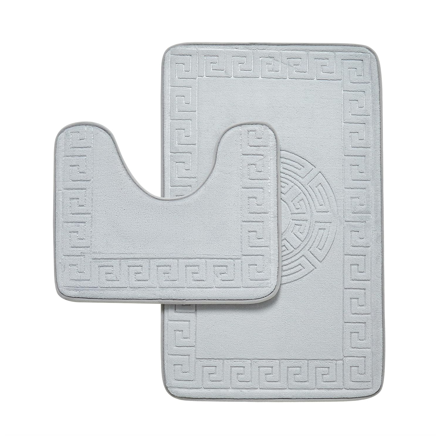B&Q - Gc  Greek 2 Piece Bath Mat Grey Quick Dry Super Water Aborbent Non Slip Toilet Padestal Mat Set