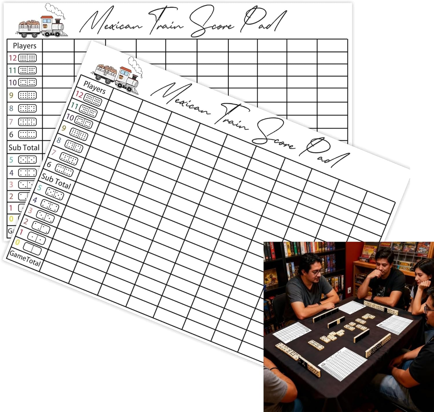 50 Sheets Mexican Train Score Cards,5x6.5 Inches Mexican Train Accessories for Classic Mexican Train Score Sheets for Easy Game Tracking