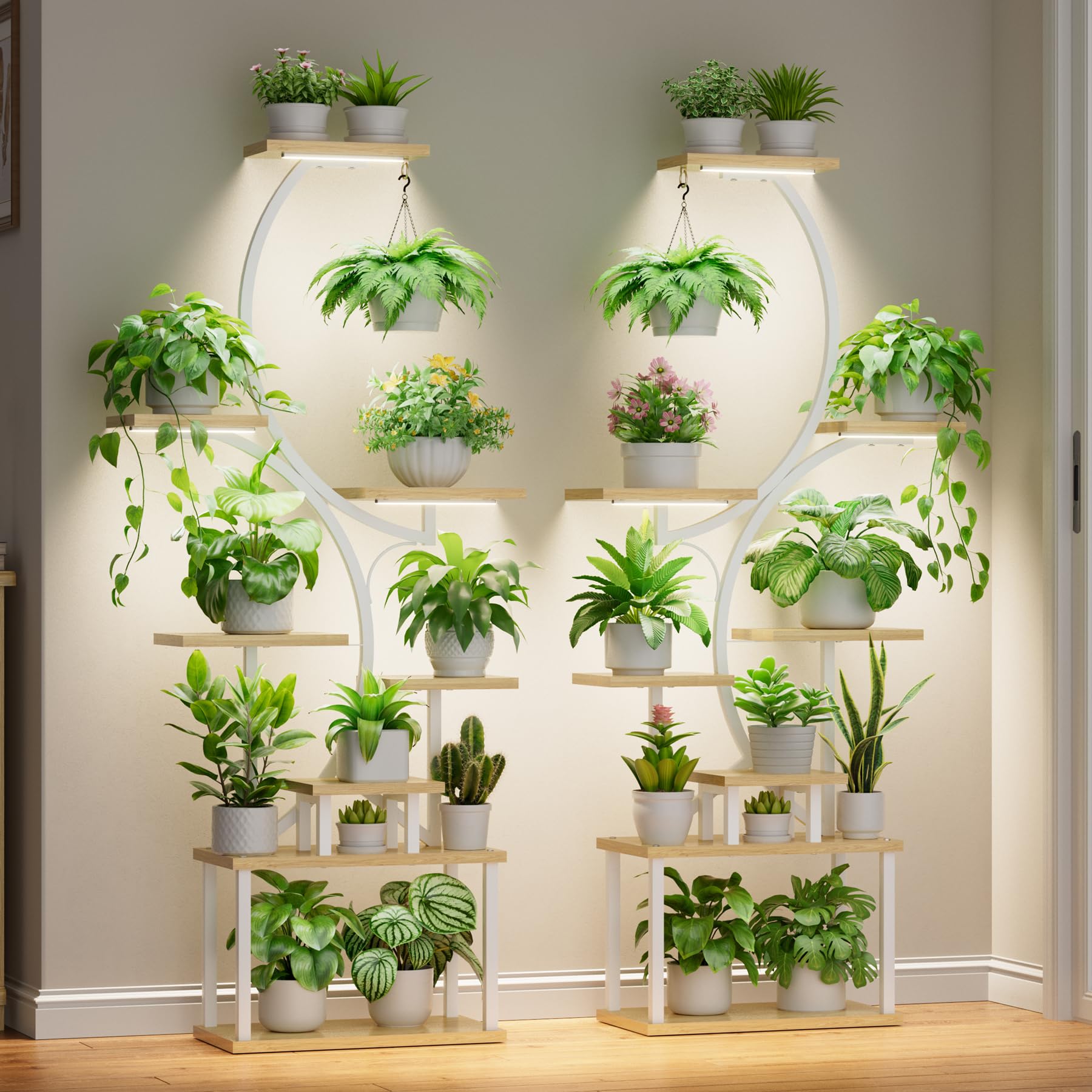 Plant Stand Indoor with Grow Light - 2 Pack Tall Large Lighted Plant Shelf