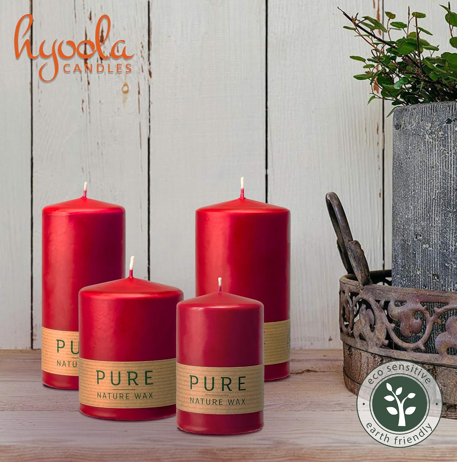 Hyoola Pure Natural Pillar Candles - Made of 100% Natural Wax - Paraffin Free - 2.7 x 3.5 Inch - Red : Home & Kitchen
