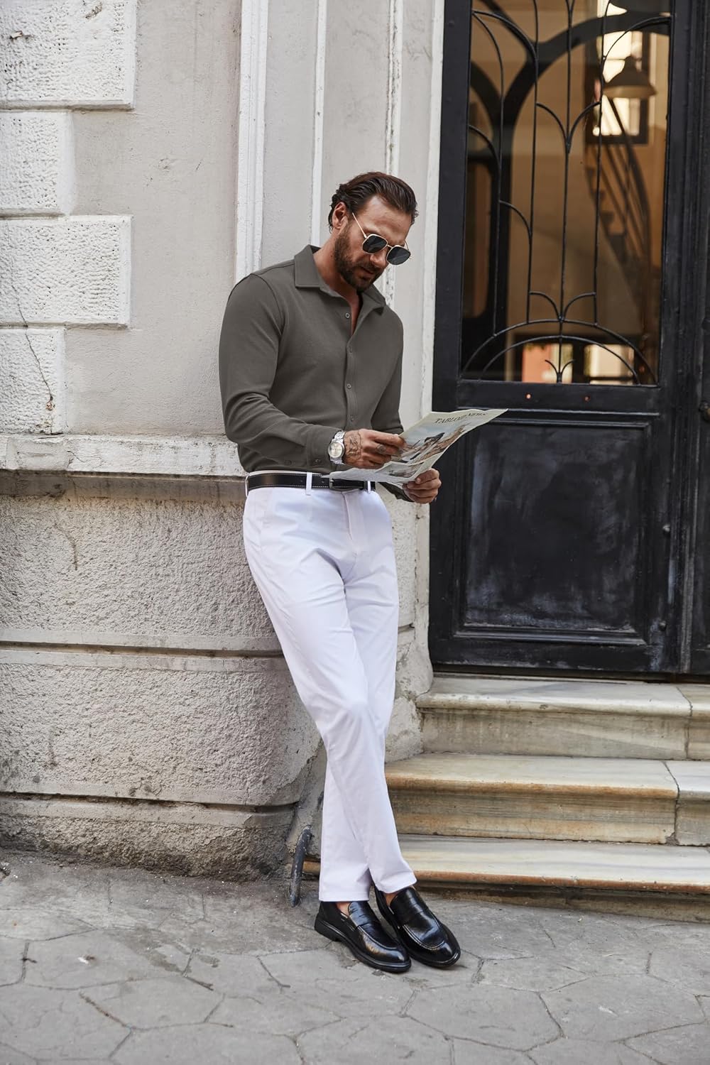 COOFANDY Mens Casual Button Down Shirt Long Sleeve Lightweight Jacket Fashion Textured Shirts - Image 4