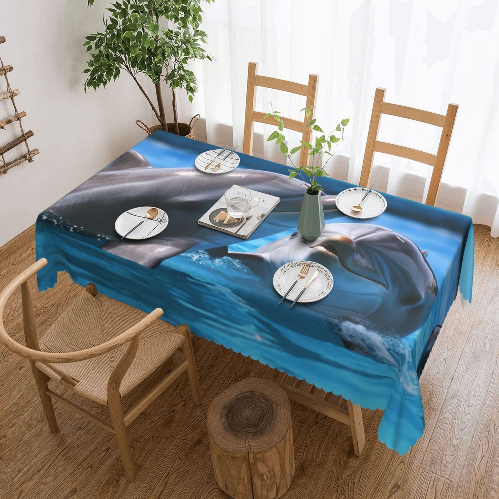 Nappe rectangulaires dauphins lavable et anti-tache pour table de cuisine