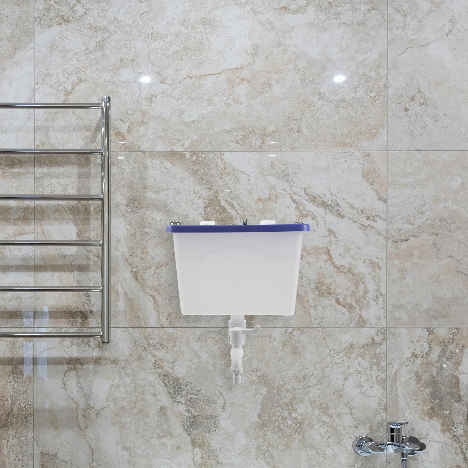 Wasserbehälter 12,5L aus Kunststoff mit Hahn zur Wandmontage Quadratischer Wassertank für Badezimmer und Friseursalons Platzsparende Lösung für Handwaschbecken