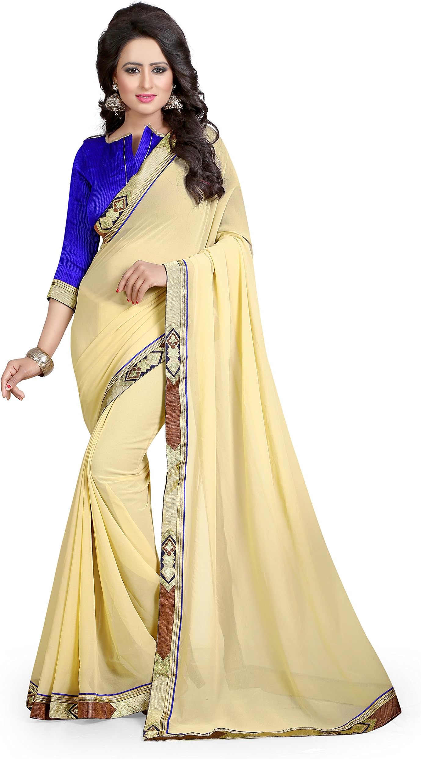 Rasikaa FashionGeorgette Saree With Blouse Piece(Ns-2046_Beige_Free Size)