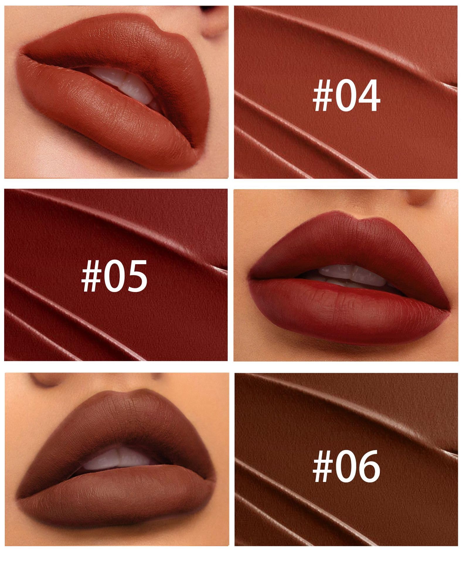Bili Biliard 6 Colors of Velvet Smooth Matte Lipstick Set,Nude,Pink,Dark Red,Purple,Wine Red,Plum,Matte Lipstick Set,Long Lasting Waterproof 24 Hours Moisturizing (Set B) - Image 3