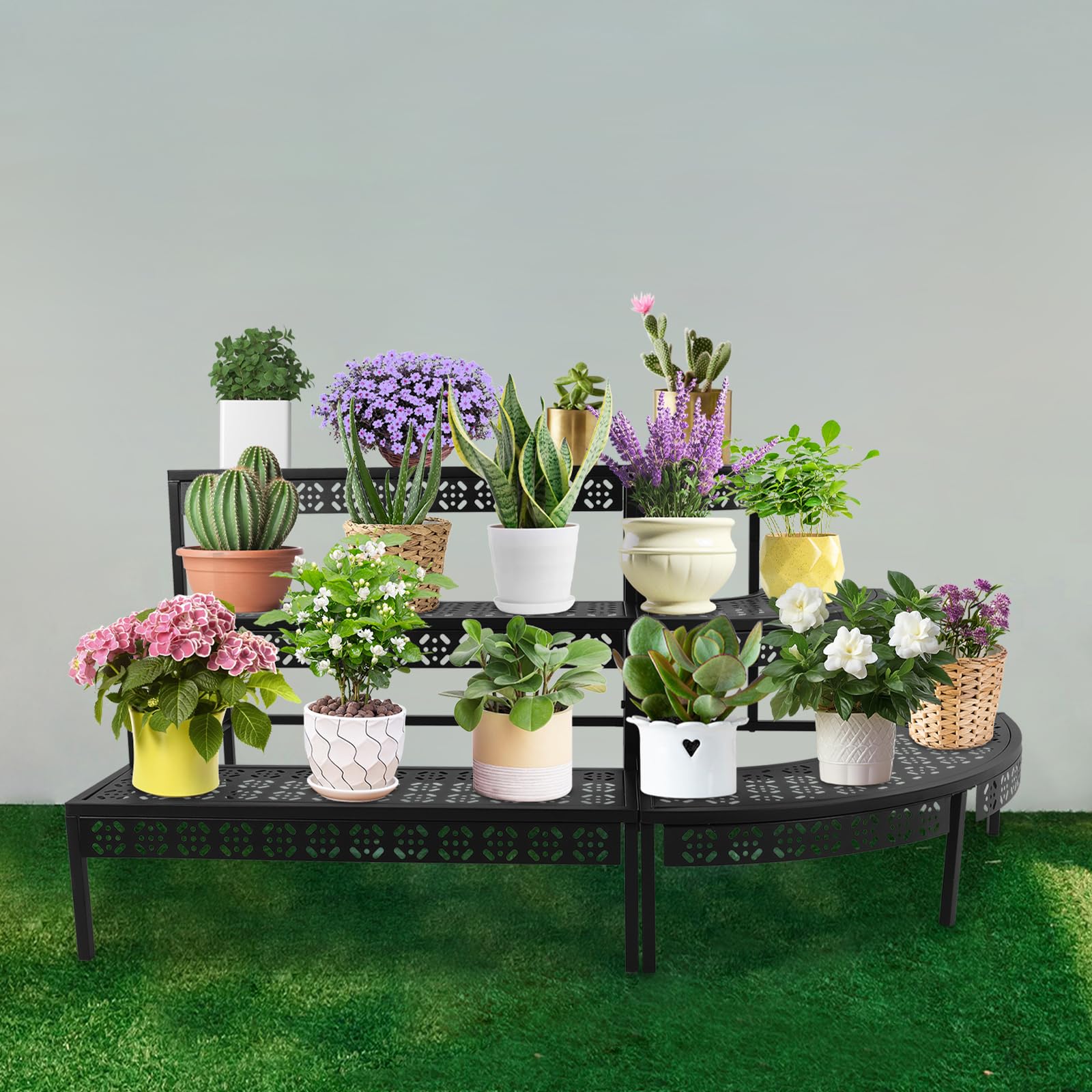 Pflanzenständer, 3 Etagen Blumenständer Innen, Blumentopfständer Metall, Pflanzentreppe Blumentreppe, Pflanzenregal Outdoorfür Terrasse Garten Balkon Wohnzimmer