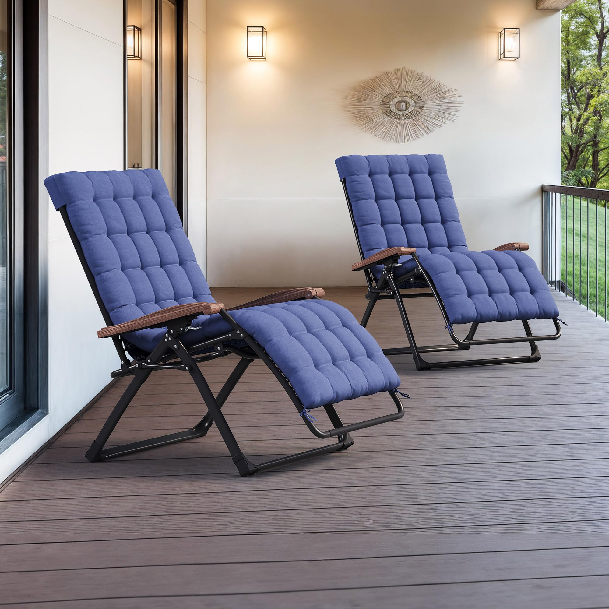 PURPLE LEAF Outdoor Reclining Chair Extra Wide Removable Cushion, Navy Blue