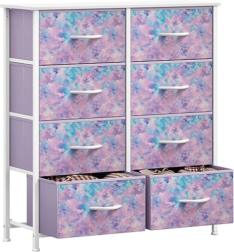 GOOBED Fabric Dresser Drawer, Tall Storage Dresser with 8 Drawers, Chest of Drawers, Storage Drawer Organizer for Closet, Living Room, Closets, Tie-dye Purple