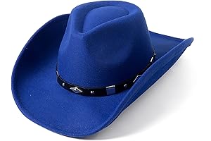 Classic Blue Felt Wide Brim Western Cowboy Cowgirl Hat with Belt Buckle