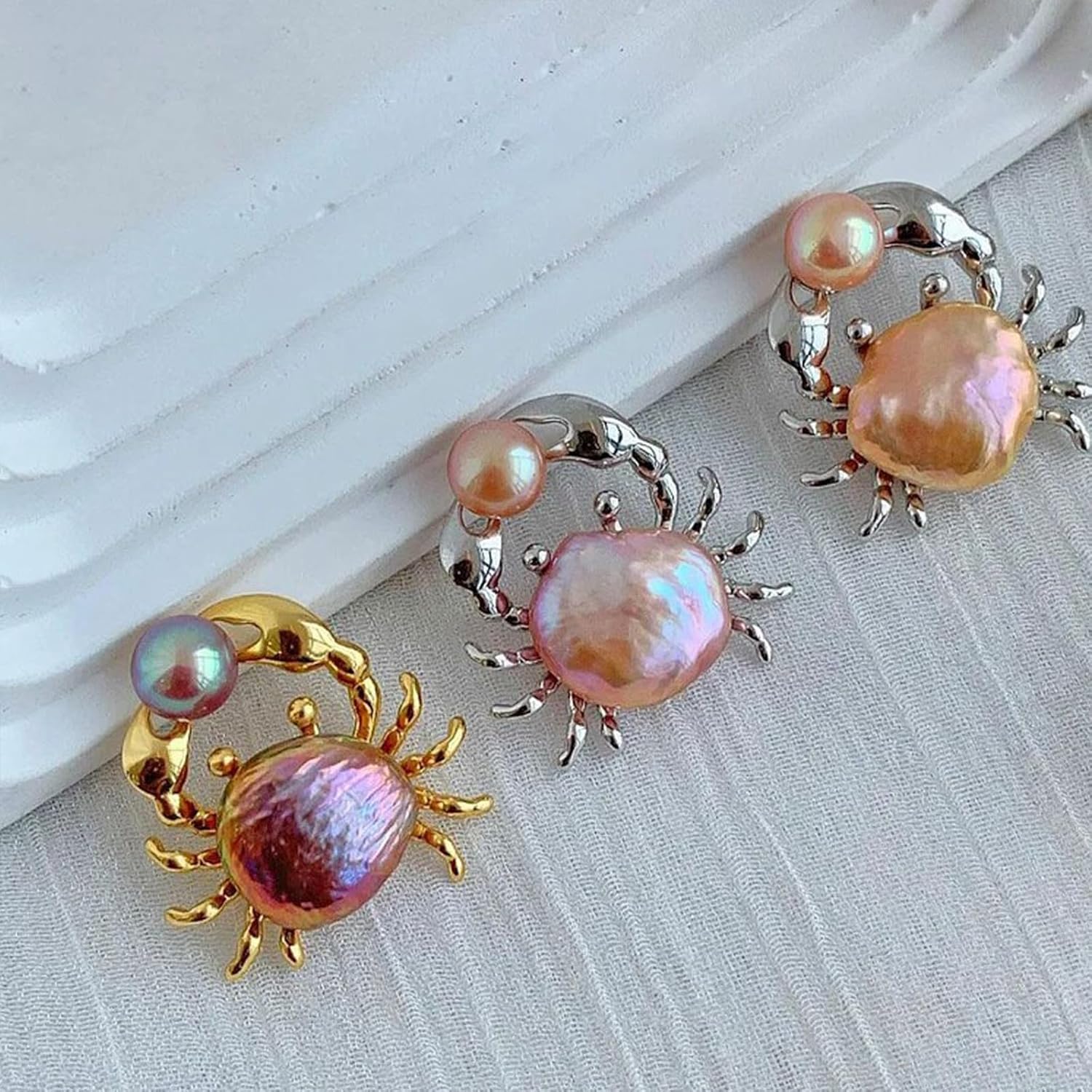 Crab Baroque Pearl Drop Dangle Earrings for Women with Freshwater Pearls Sterling Silver Post | 12mm Pearls | Cancer Astrology Cute Crab Pearl Jewelry for Women Girl | Gift Box