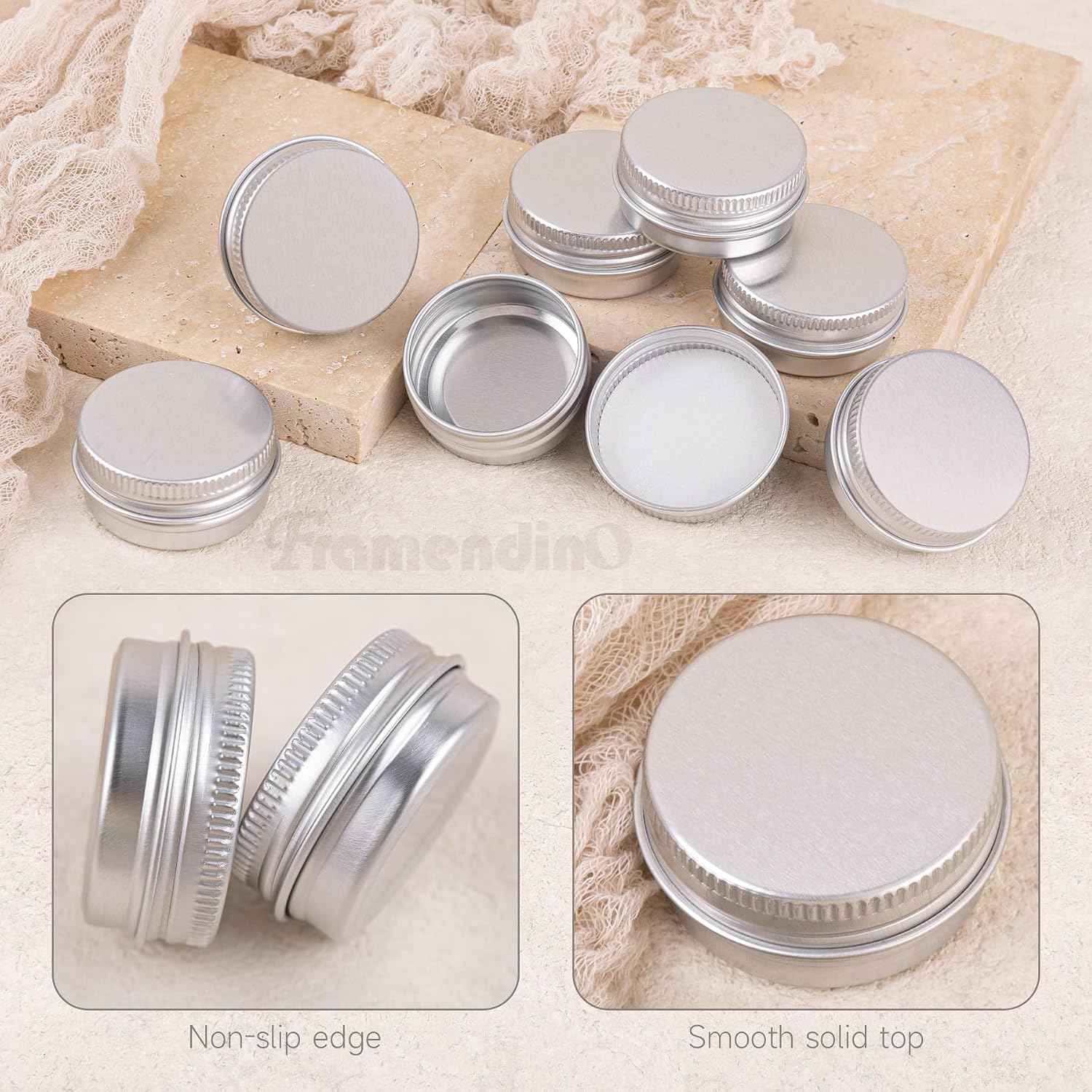 Framendino, 24 Pack 0.5 oz Aluminum Tin Cans with Screw Lids Refillable Small Jars Round Empty Containers (Silver) image 4