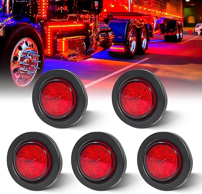 Oyviny 5PCS 2 Inch Red Round Trailer LED Marker Clearance