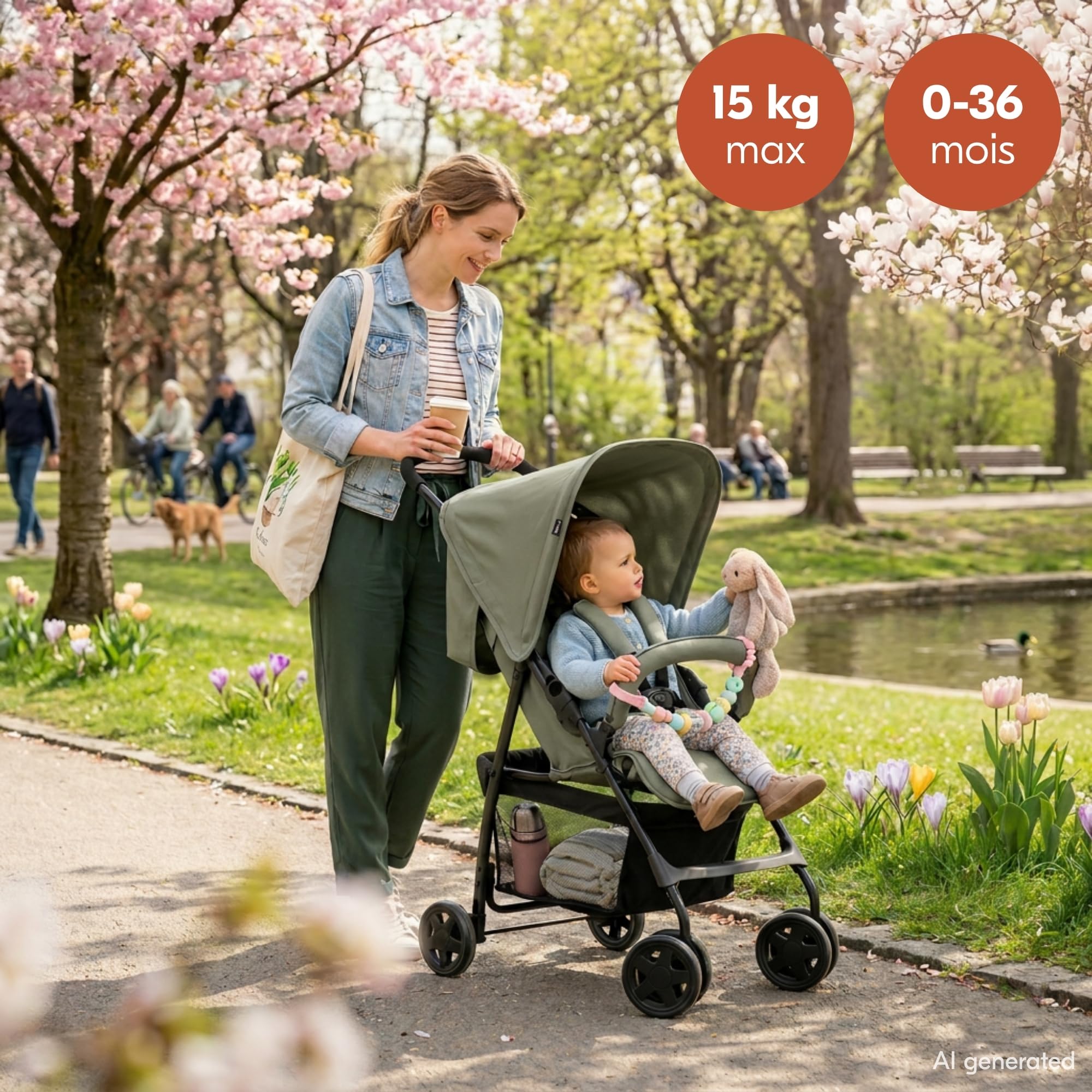 hauck Poussette Compacte Citadine Sport - Ultra Légère Seulement 5,9 kg, Pliable et Inclinable, Jusqu'à 15 kg, Capote Pare-Soleil, Grand Panier 3 kg, Olive