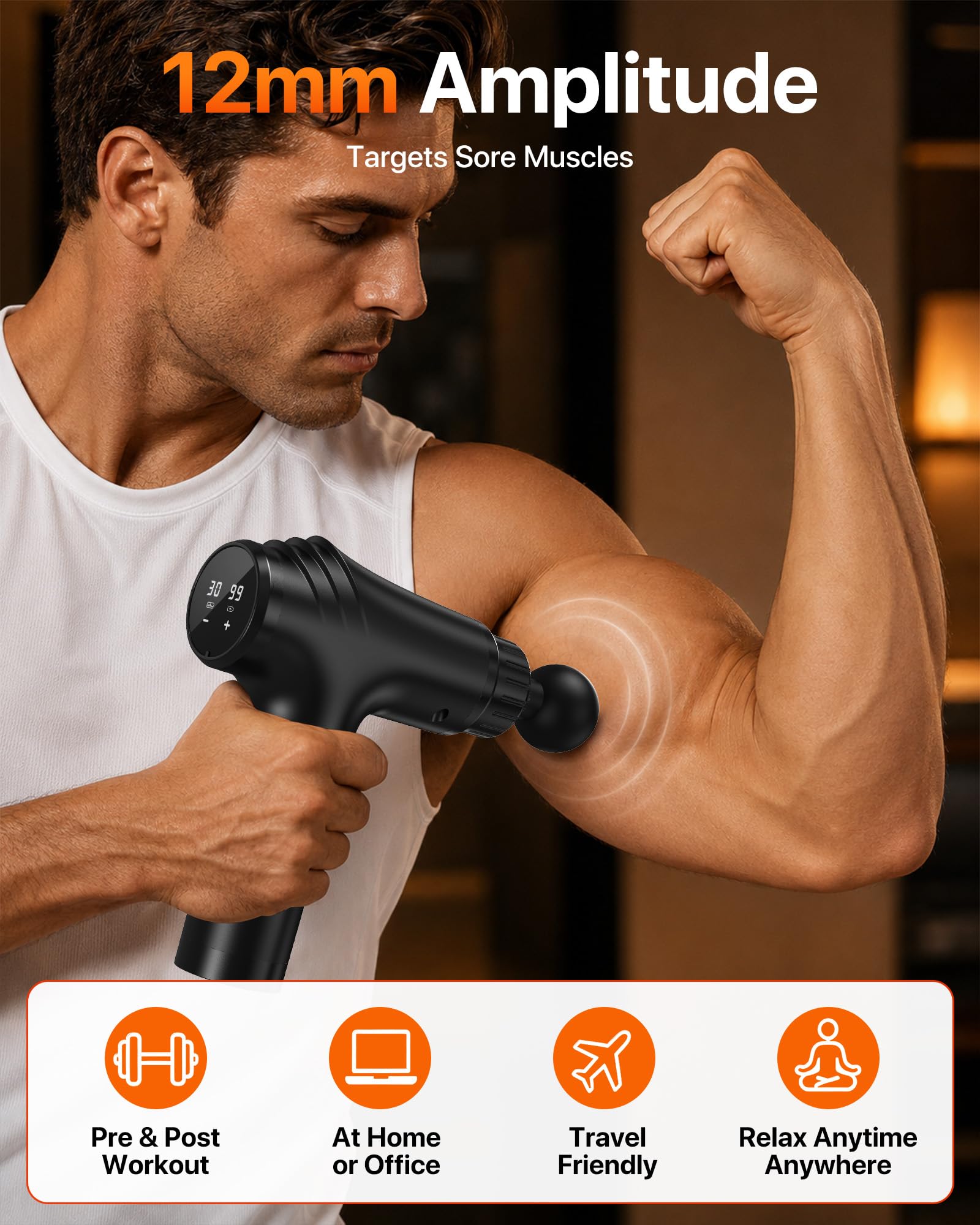 Youdgee Pistola da massaggio, massaggiatore muscolare professionale a percussione per tessuti profondi, per atleti con 30 velocità e 6 teste, mini massaggiatore portatile silenzioso per schiena, collo