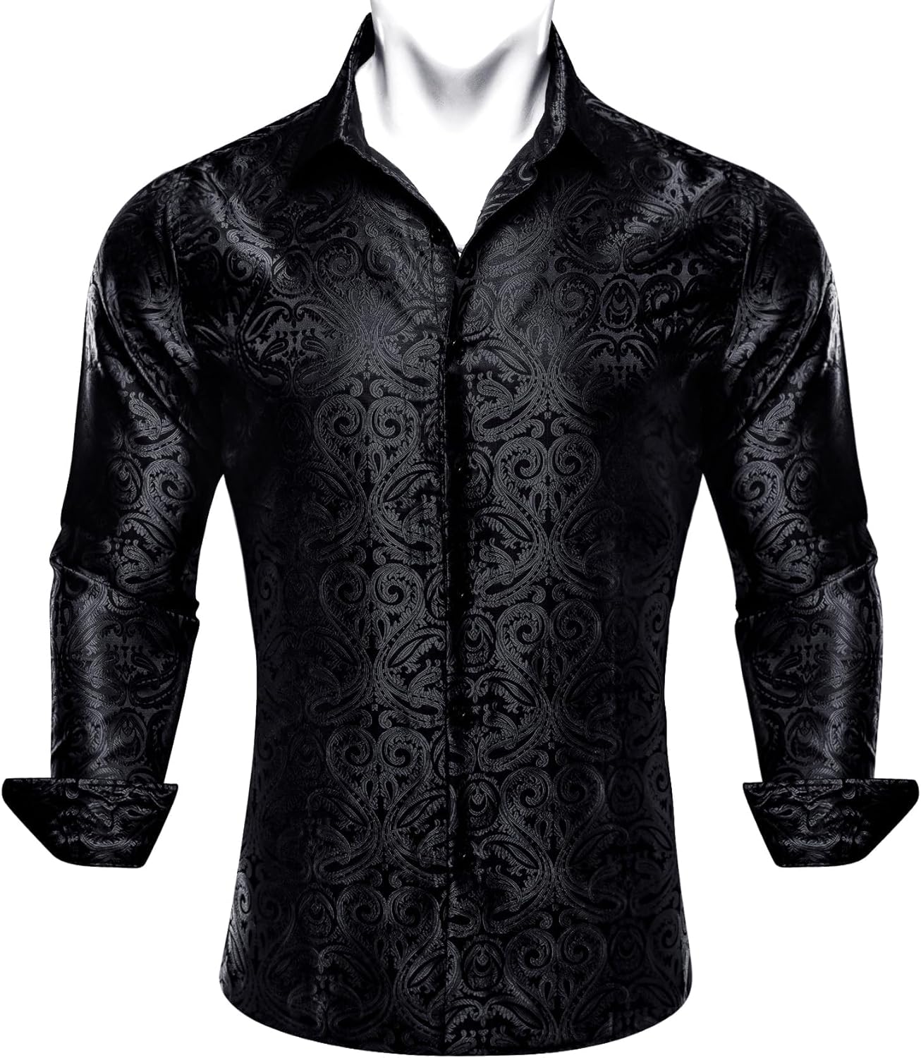 Barry.Wang Mens Casual Long Sleeve Shirts Silk Button Up Novelty Paisley Formal Dress Shirt Western Mexico Cowboy - Image 4