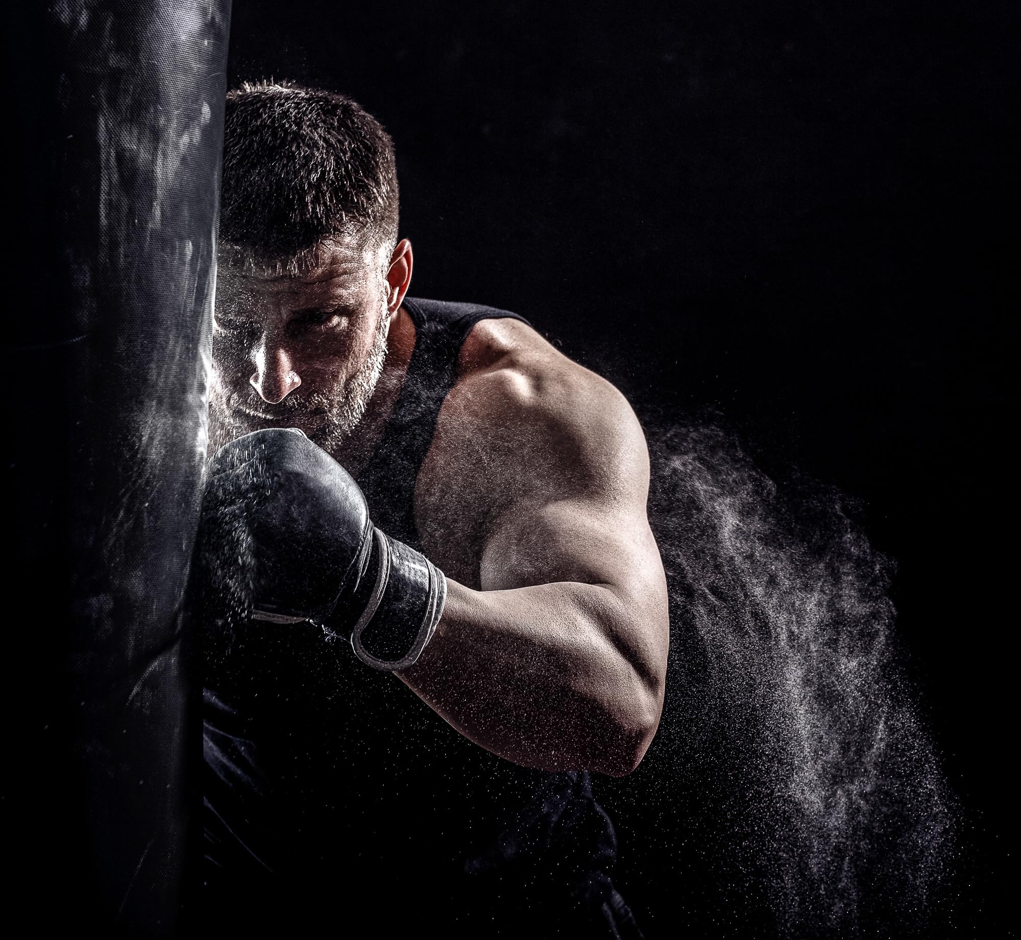 MOVIT Set de Sac de Boxe 25 kg, rempli, y Compris Sac de Boxe (Hauteur 80cm x diamètre 30cm), Gants de Boxe 12 oz, Bandages de Boxe, pour Adultes, Boxing Boxing, Noir ou Blanc