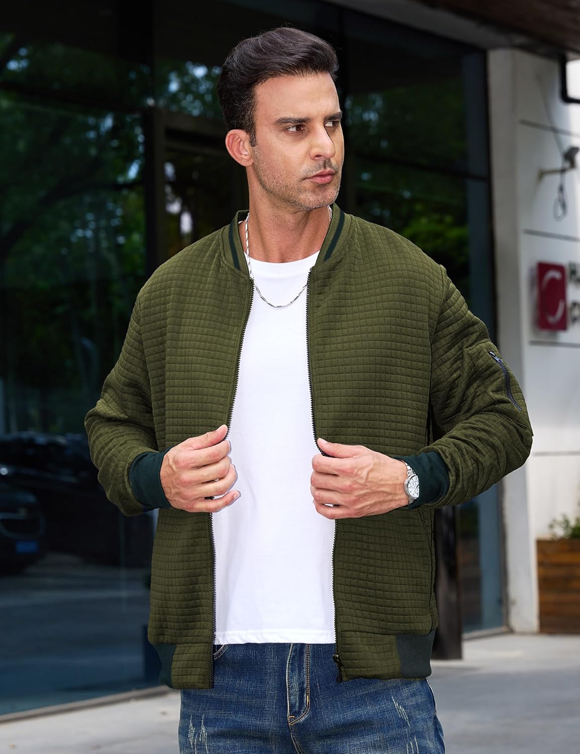 Men's Lightweight Jackets Casual Light Jackets for Men Waffle Bomber Jacket Varsity Coat with Zipper - Image 2
