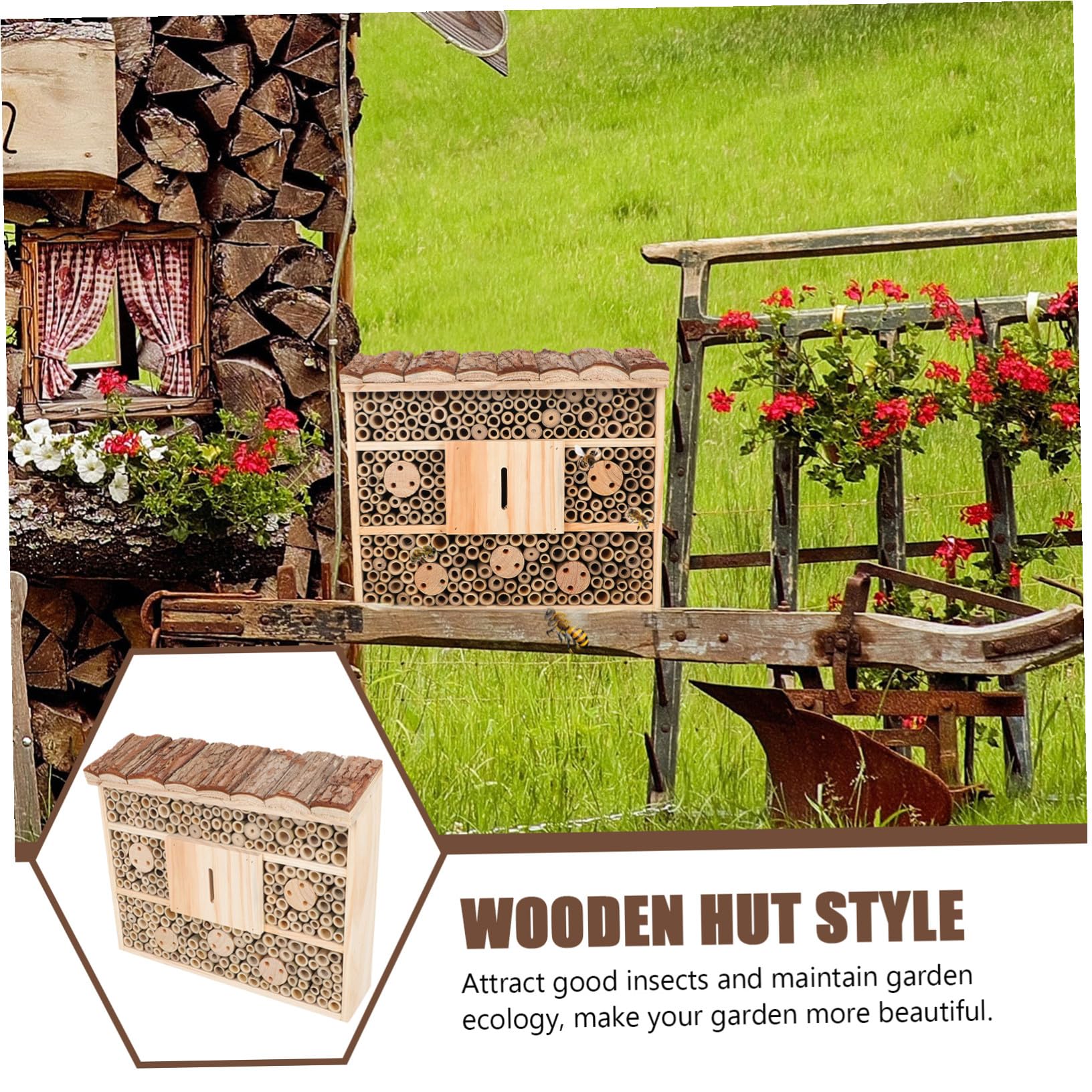 Abaodam Casa delle Api Decorativa in Legno per Giardino e Terrazza, Habitat Naturale per Insetti e Farfalle, Casetta Accogliente per Apicoltura e Arredamento Esterno