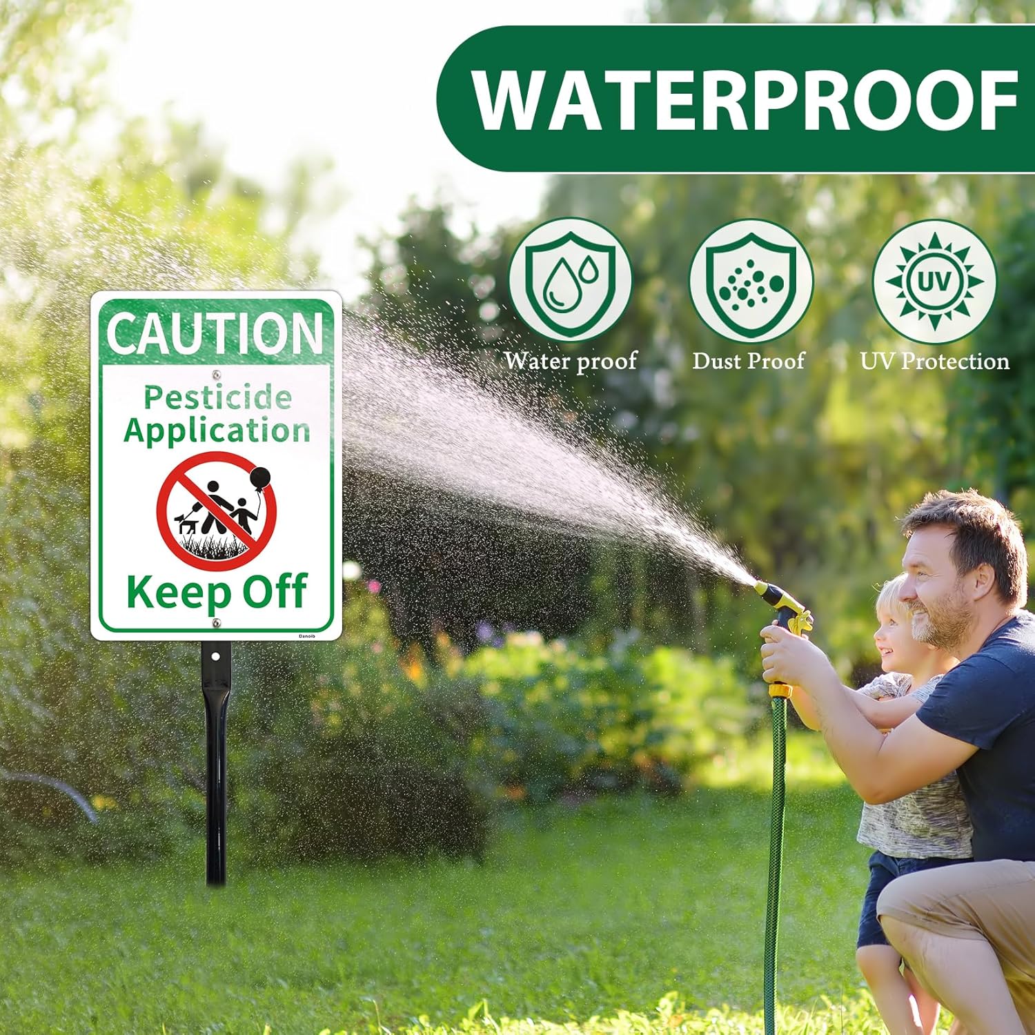 2 Pack Caution Pesticide Application Keep Off Sign, 10x7" Reflective Aluminum Signs with 17.7" Metal Stake, Fade Resistant, Weatherproof, Easy to Install for Lawn Yard Garden