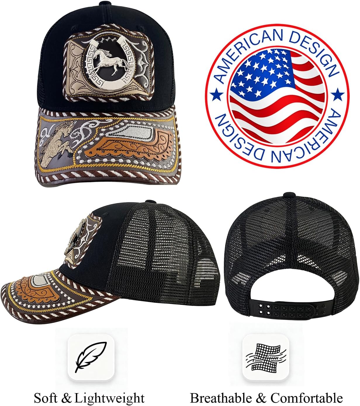 TOPACC Western Trucker Hat for Men Women Vintage Cowboy Country Hats Cute Baseball Cap for Western Outfit - Image 2