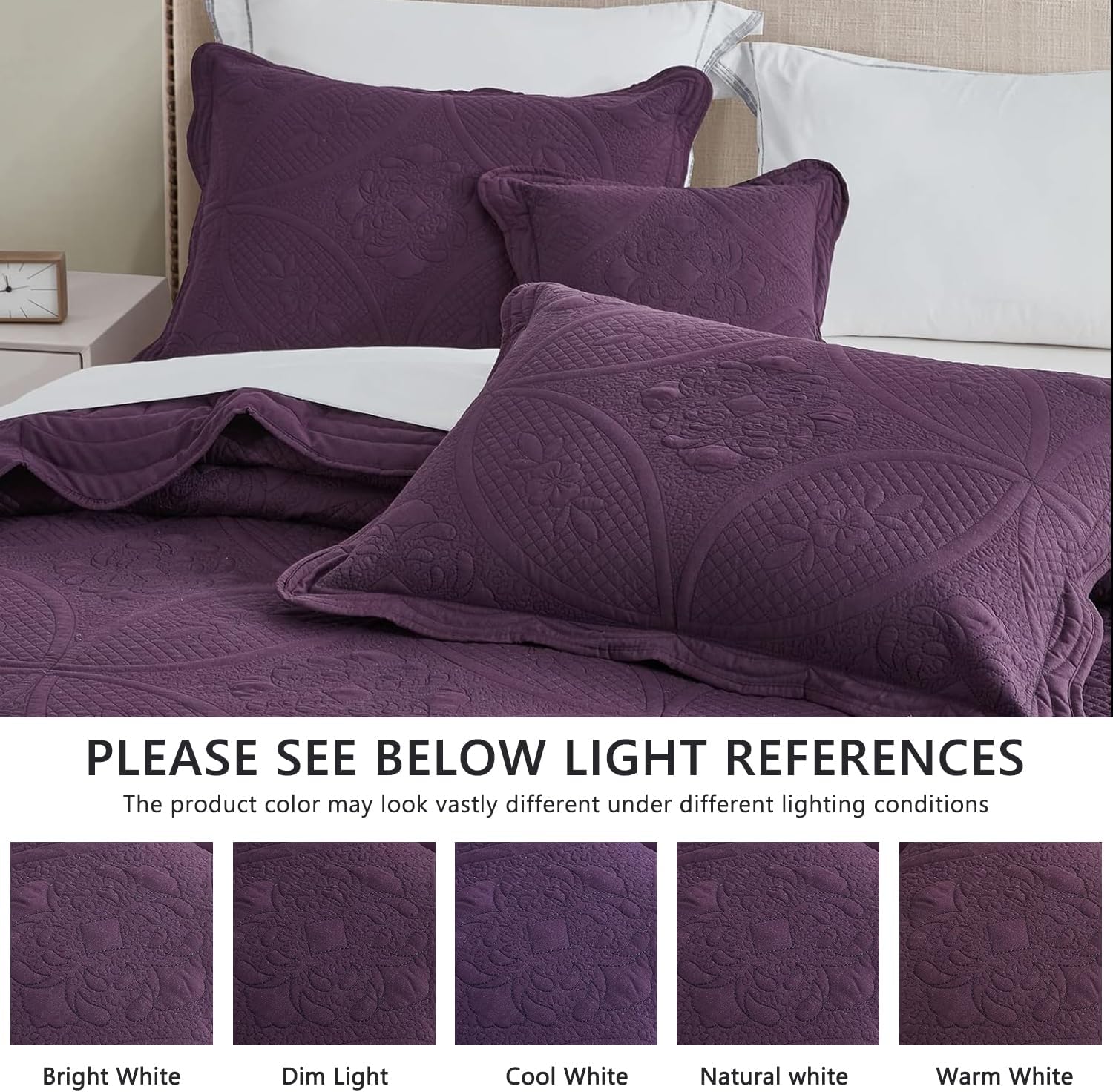 Oversized Bedspread - Queen Size Bedding Cover - Modern & Contemporary Coverlet Set, Real Stitching, Reversible, Lightweight, 5 Piece, Purple - Image 6