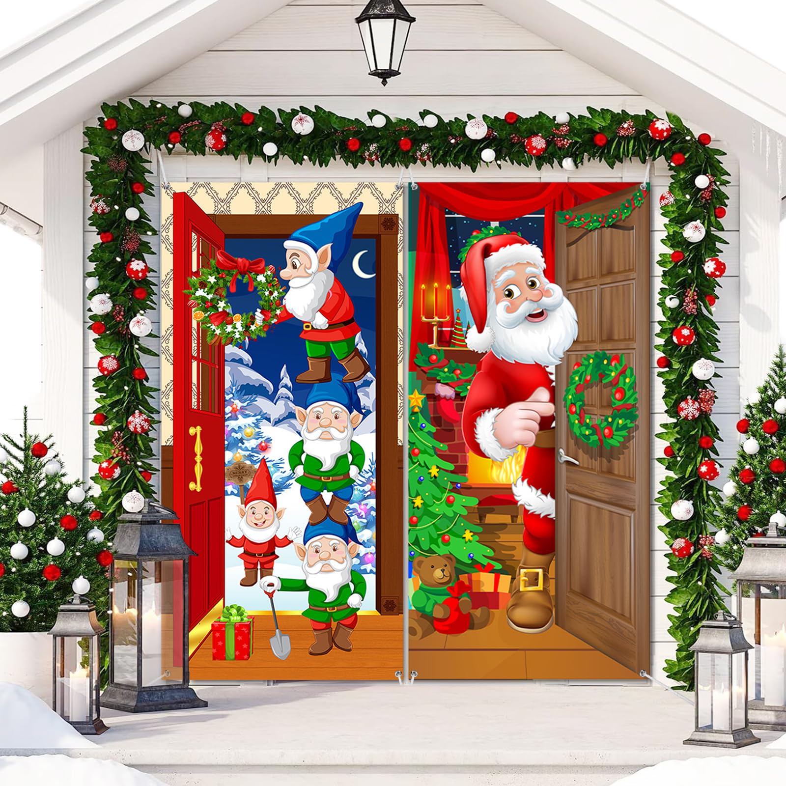 JSTHHTT 2 Piezas Cubierta de Puerta Navidad, Decoracion Puerta Navidad, Decoración Navideña Entrada Exterior Interior Casa, para Decoraciones de Fiesta de Navidad y Nuevo Año