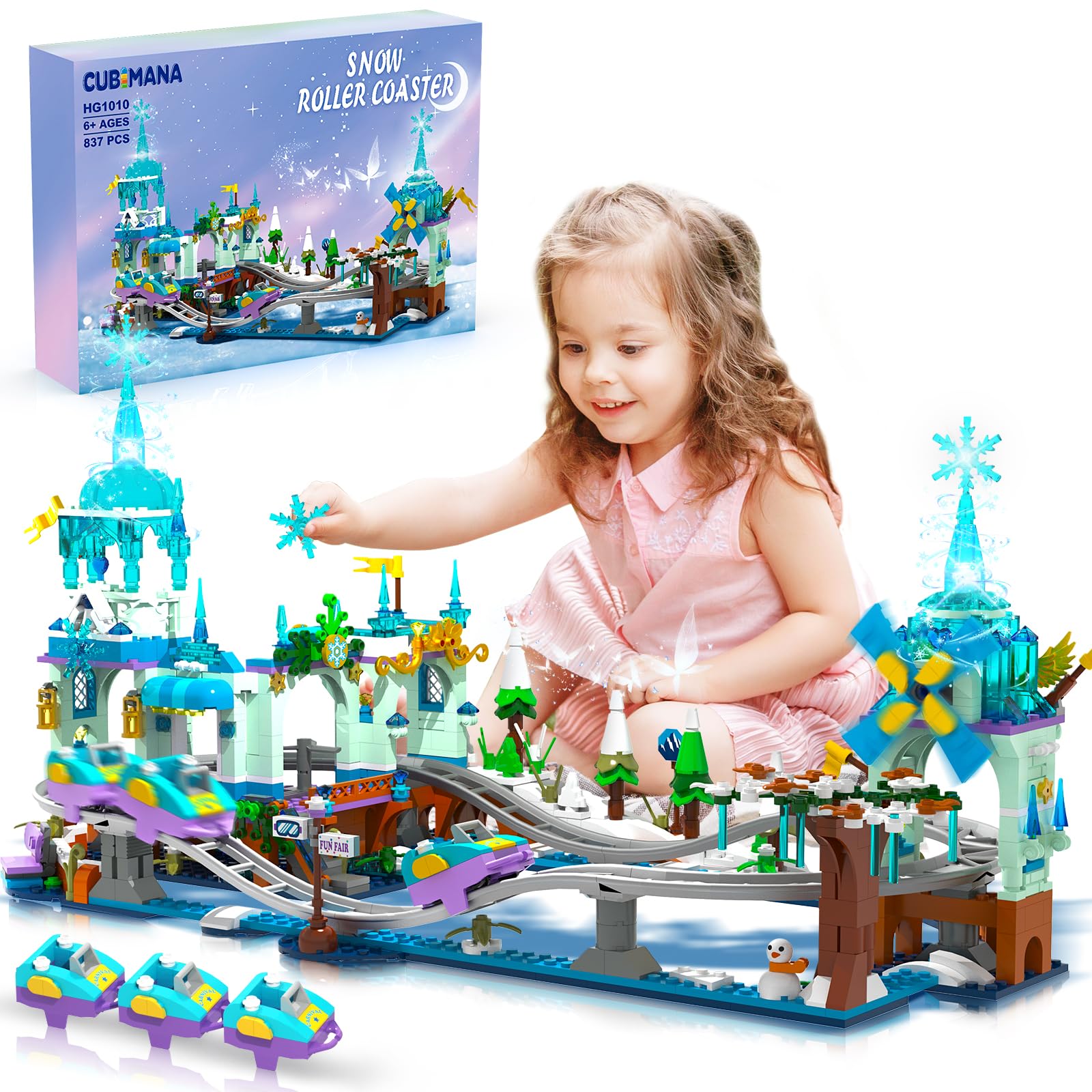 CUBIMANA Snow Roller Coaster Construction Kit for 6+ Girls Boys Children Friends