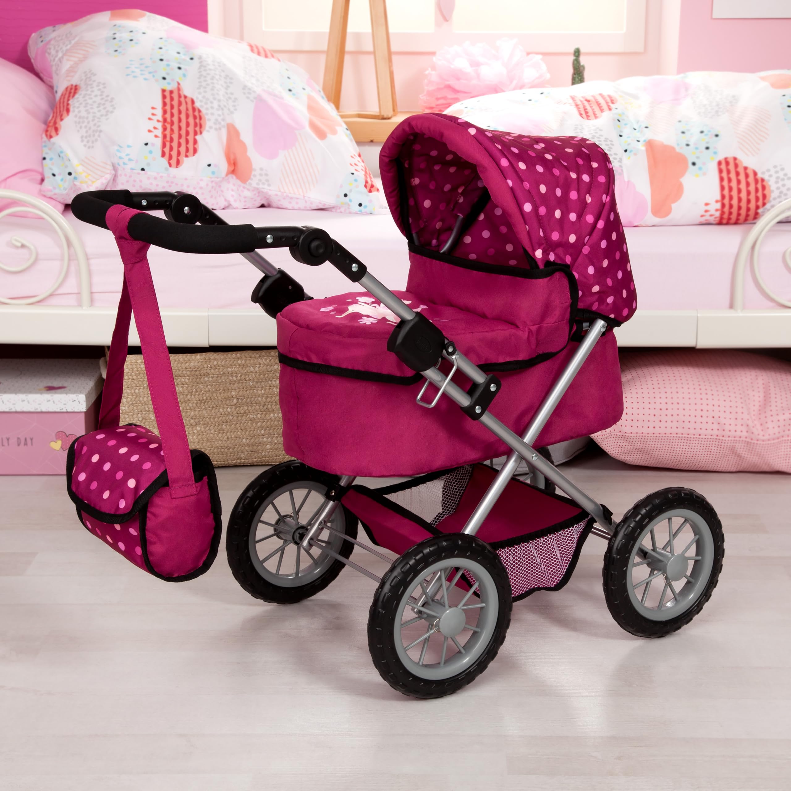 Bayer Design 13067Aa, Cochecito, Carro Muñecas Trendy, Combolsa, Plegable, Ajustable, Rojo, Hadas, Color Motivo