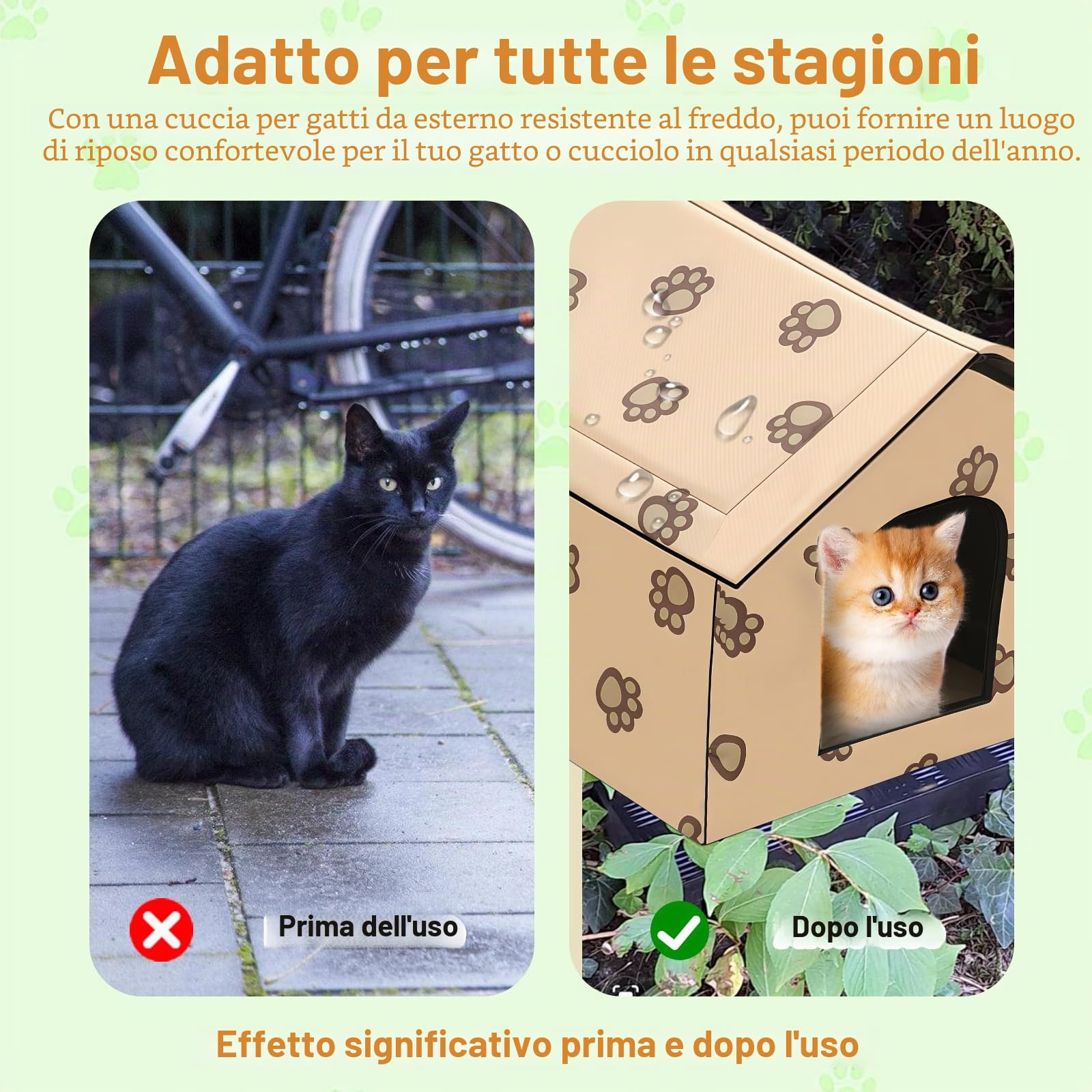 Casetta per Gatti da Esterno Resistente all'Inverno Impermeabile Grotta per Gatti: WIYETY 40x35x38cm Casetta per Gatti Pieghevole per Cani Piccoli Gatti, Calda Grotta per Cani Lavabile Casetta per