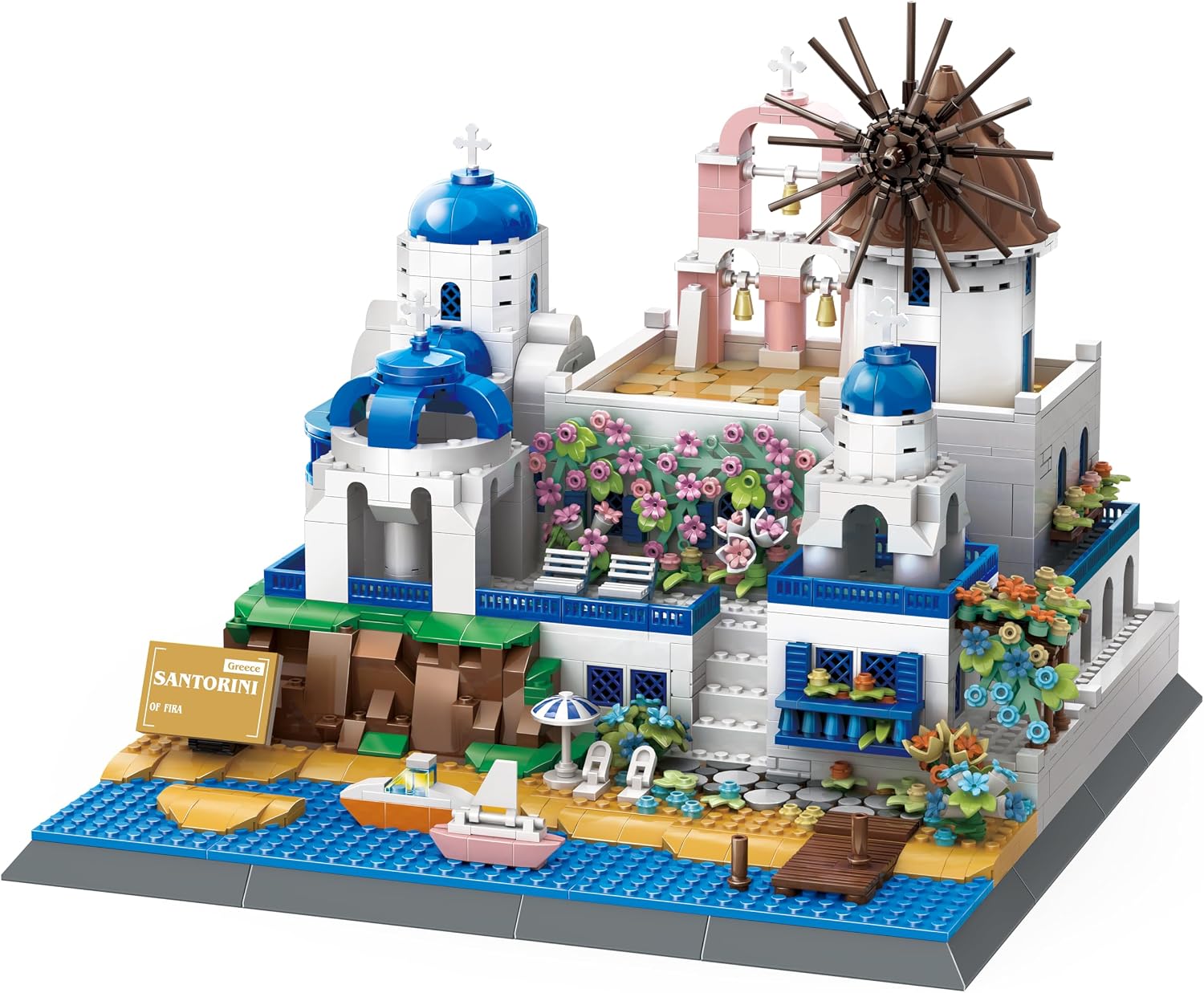 Apostrophe Games Santorini Building Block Set - 1380 Pieces - Model Building Blocks for Adults and Kids - Greece's Island Architecture Kit Famous Landmark Series