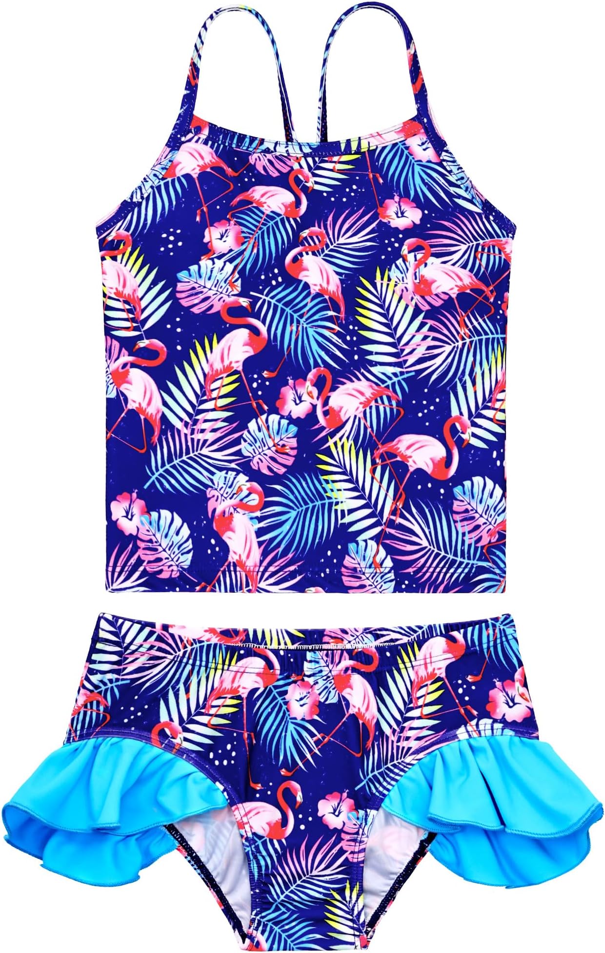 Girls Tankini Swimsuit Two Piece Bathing Suits Set Spaghetti Straps with Ruffled Hem Summer UPF 50+ Bikini Swimwear