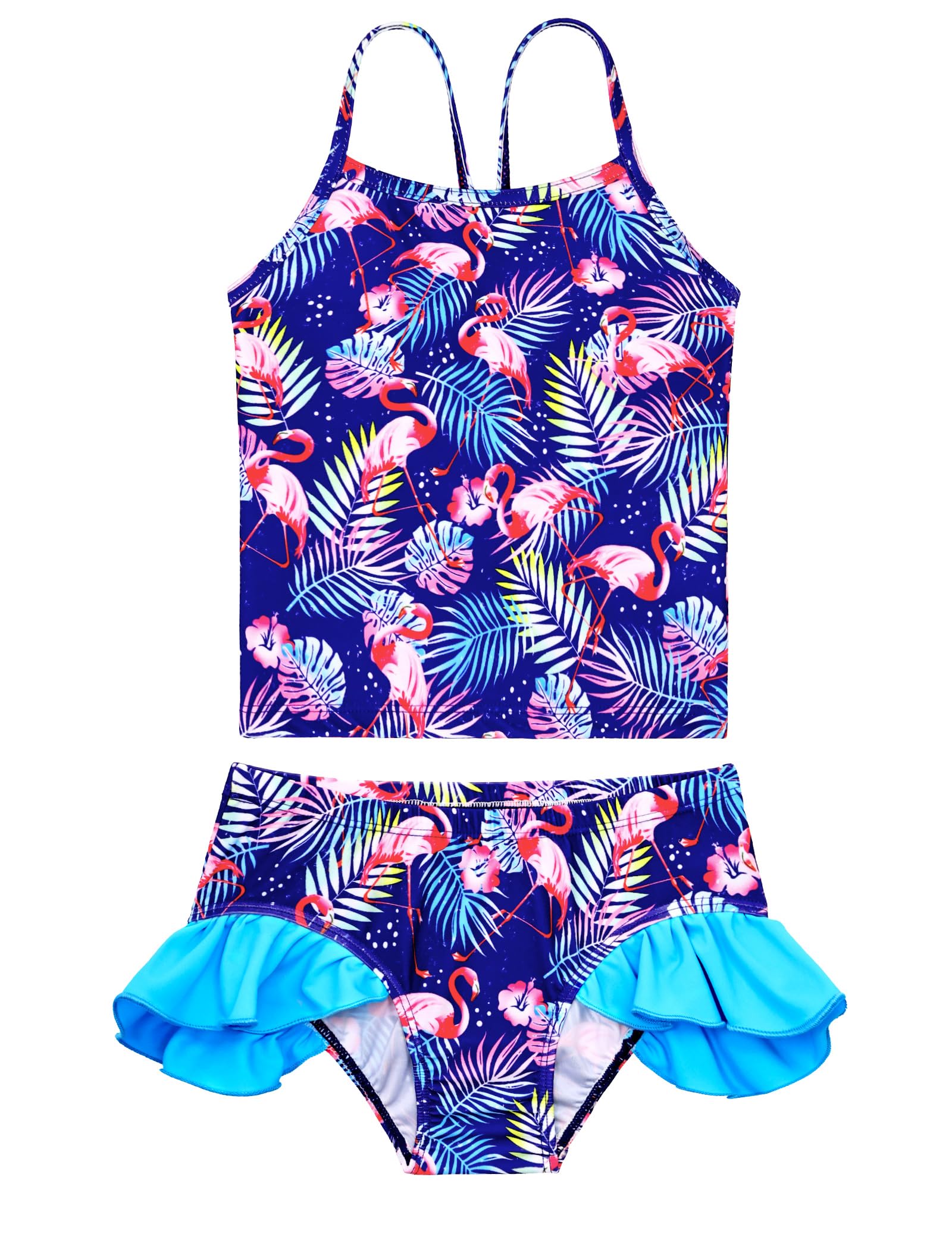 Girls Tankini Swimsuit Two Piece Bathing Suits Set Spaghetti Straps with Ruffled Hem Summer UPF 50+ Bikini Swimwear