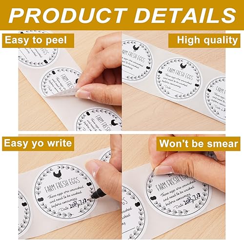 Miniatura 3 de AnyDesign 500 calcomanías de huevos frescos de granja de 2 pulgadas, calcomanías de embalaje para el mercado de agricultores, orejas de trigo,