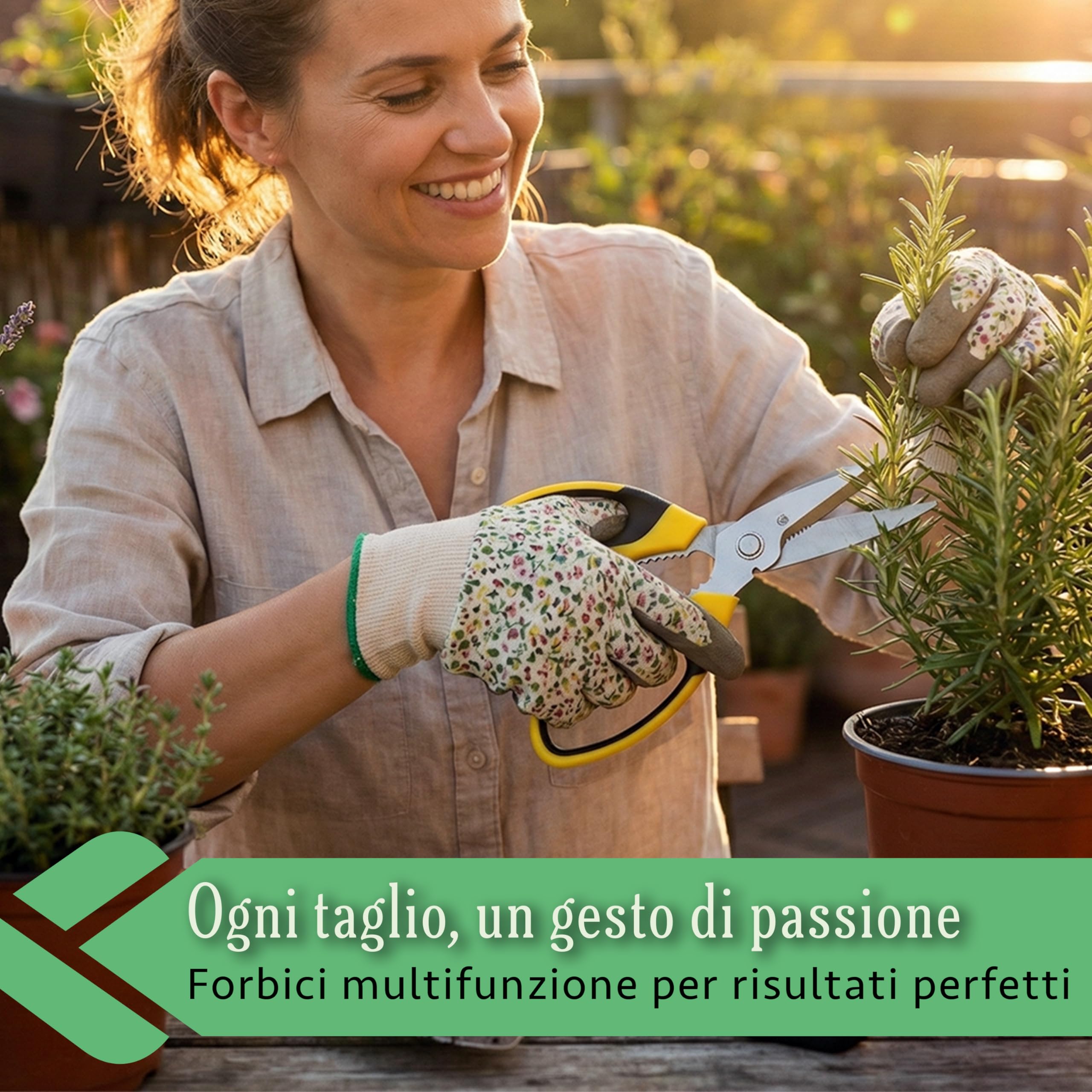 Forbici da Potatura Professionali in Acciaio Inox con Impugnatura Antiscivolo e Coprilama, Cesoie Potatura Multiuso per Giardinaggio