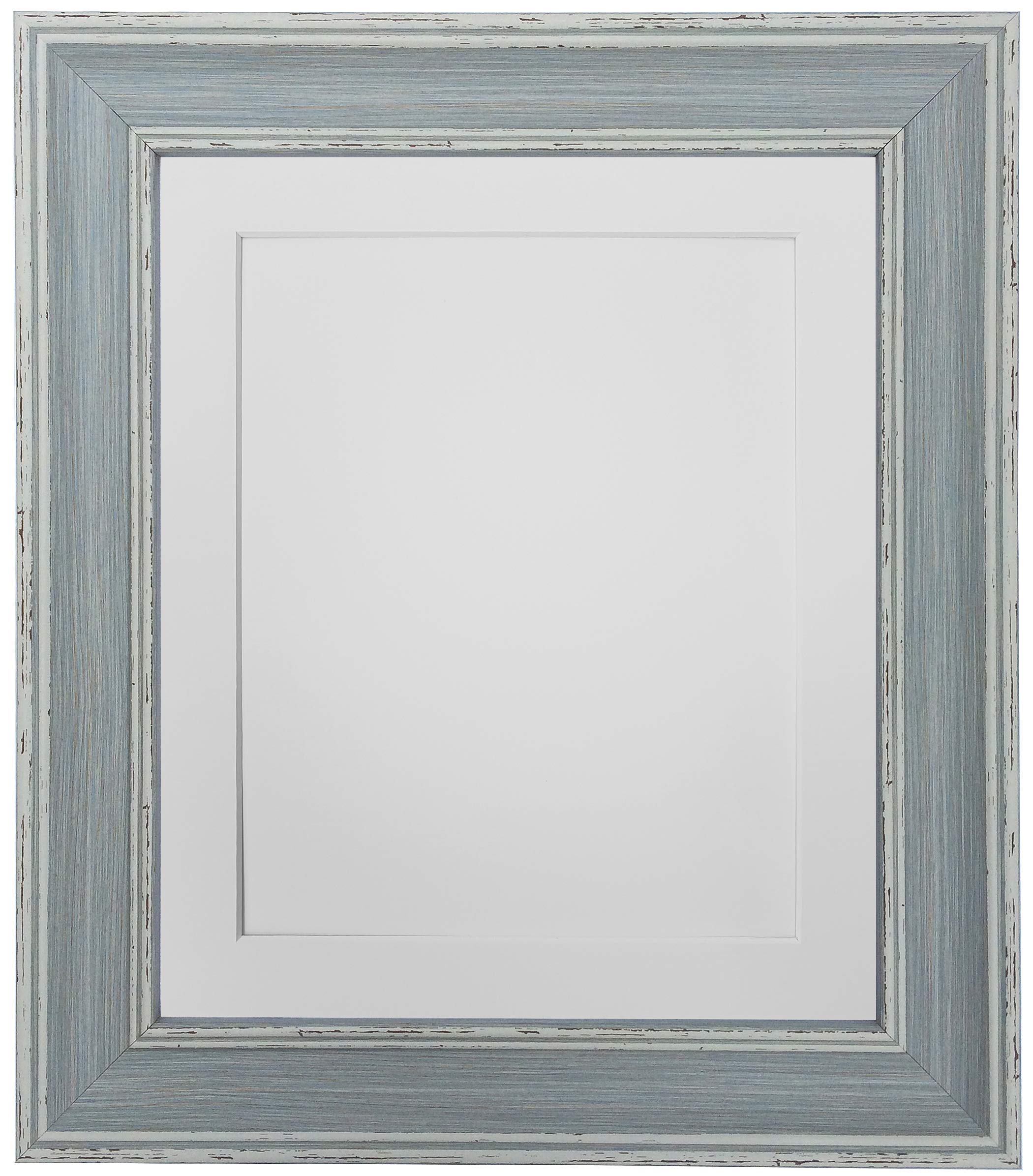 FRAMES BY POST Scandi Distressed Blue Picture Photo Frame with White mount 20 x 16 For Image size 16 x 12 Inch