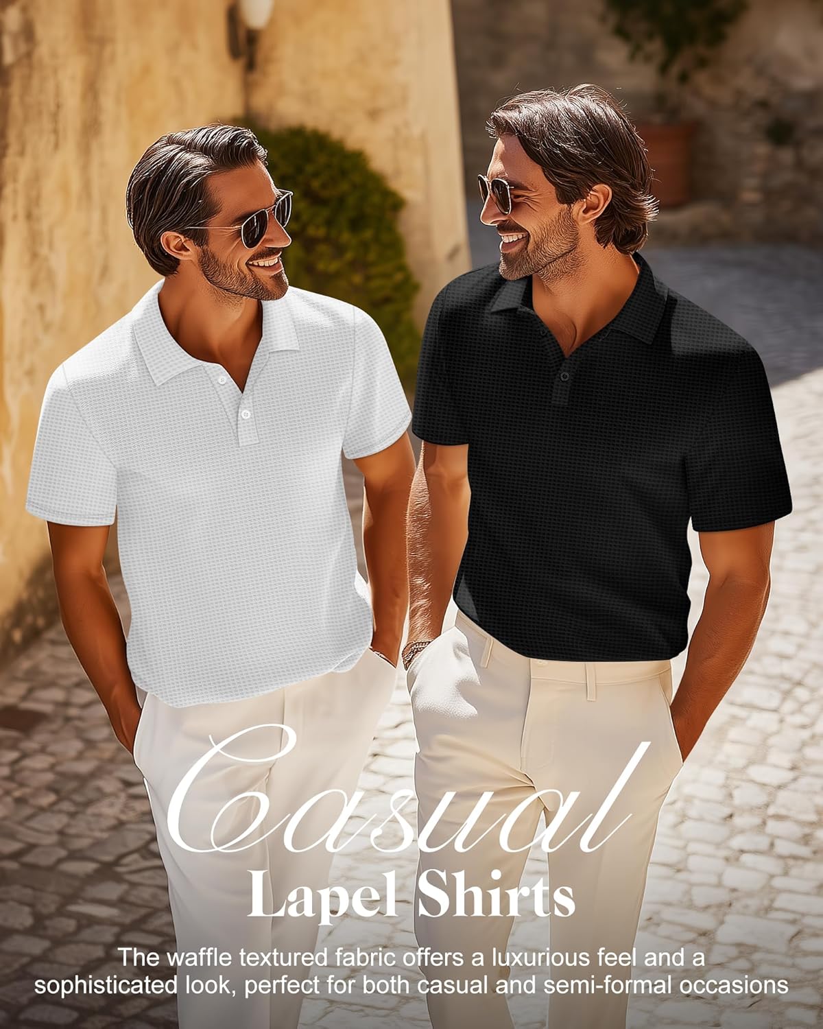 Riyiper 3 Pack Men's Big and Tall Waffle Henley Shirts, Button Collared Short Sleeve Lapel V Neck Side Split Basic Tees - Image 3