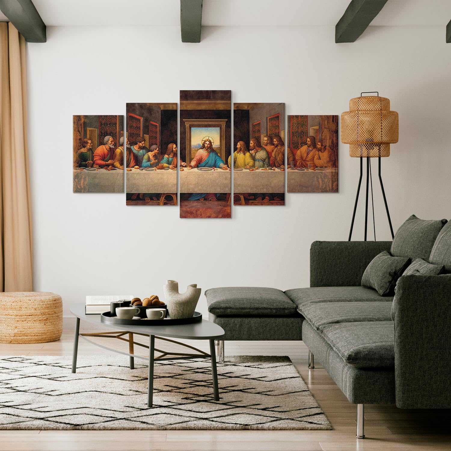 murando - Quadro Fonoassorbente Ultima Cena 100x50 cm 5 Pezzi - Canvas - Quadri Acustici Componibili XXL Grandi - Pannelli Fonoassorbenti Decorativi - Decorazione da Parete n-B-10025-b-a