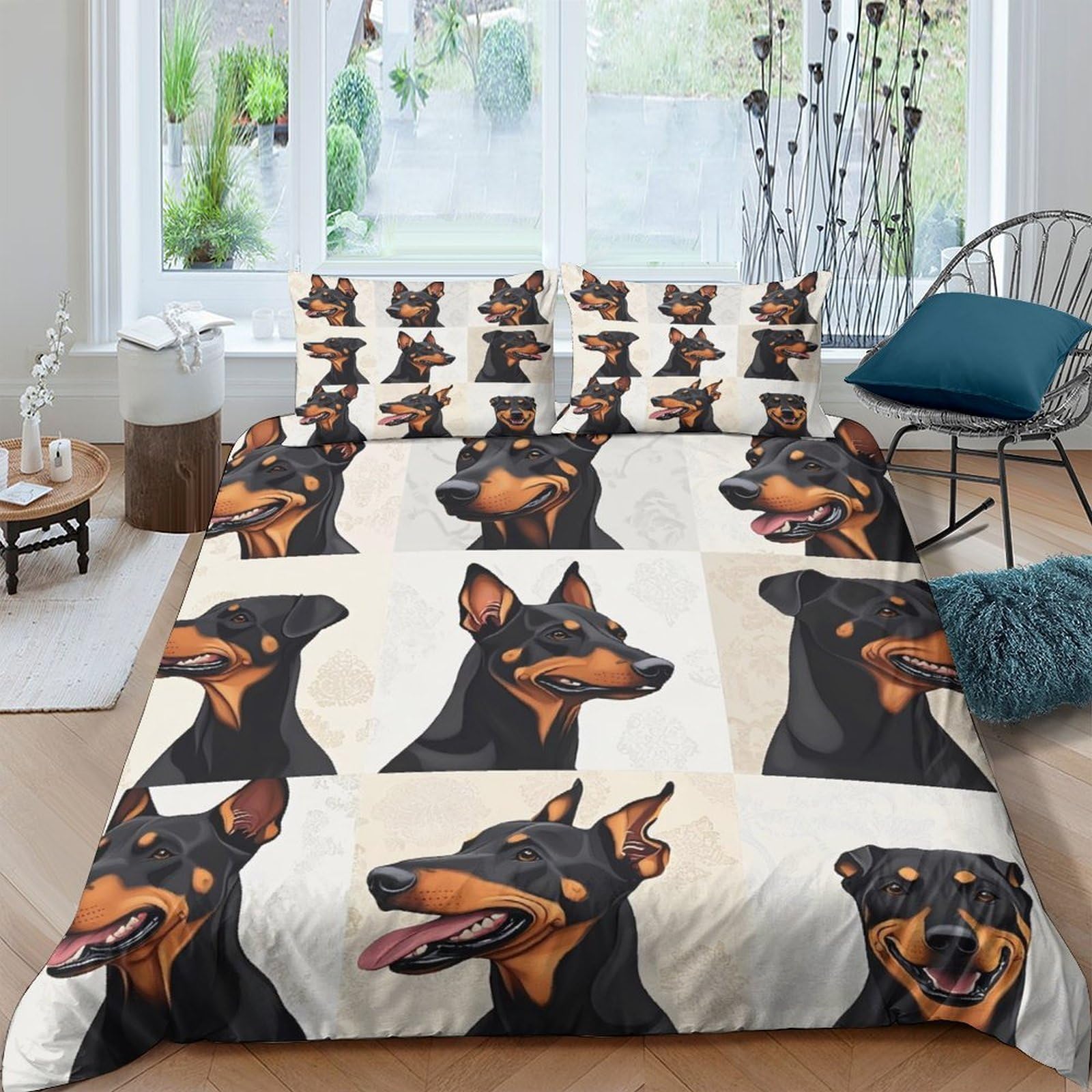 Ctjqhvkz Style-1 3D Printed Doberman Dog Pattern Fitted Sheet Microfiber Soft Bed Cover For Bedroom Dorm Mattress Protection Decor Single（135X200cm）