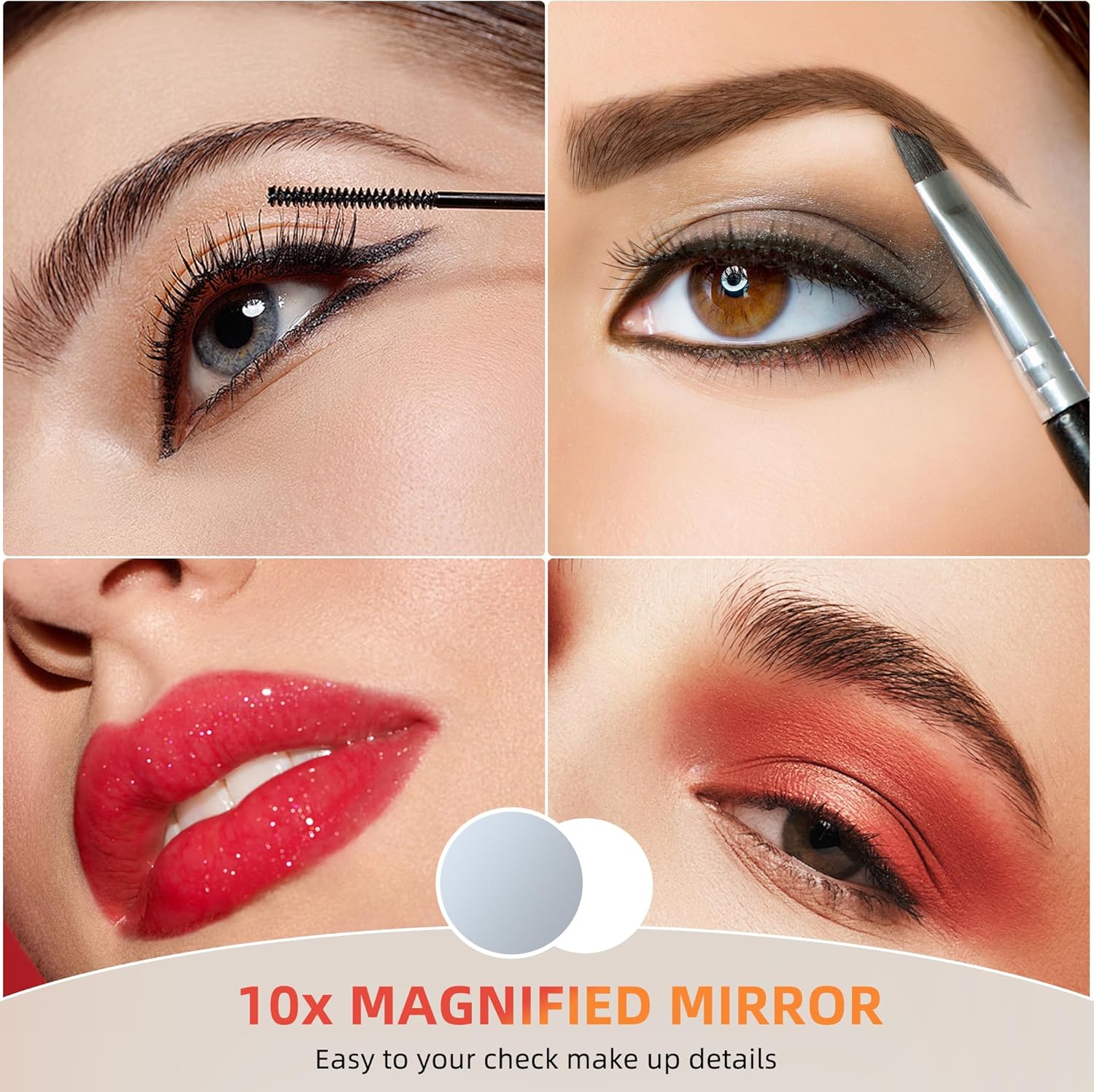 Vanity Makeup Mirror with Lights 9”x12” Hollywood Mirror with Music Speaker Dimmable 3 Color Lighting Light up Mirror with 10X Magnification 360 Degree Rotation for Bedroom Bathroom