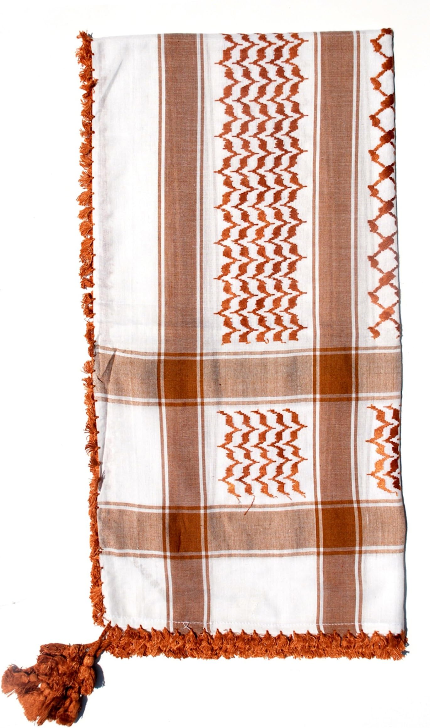 Light Brown & White Keffiyeh Men's Muslim Arafat Scarf Shawl Turban Sorban 47x47”