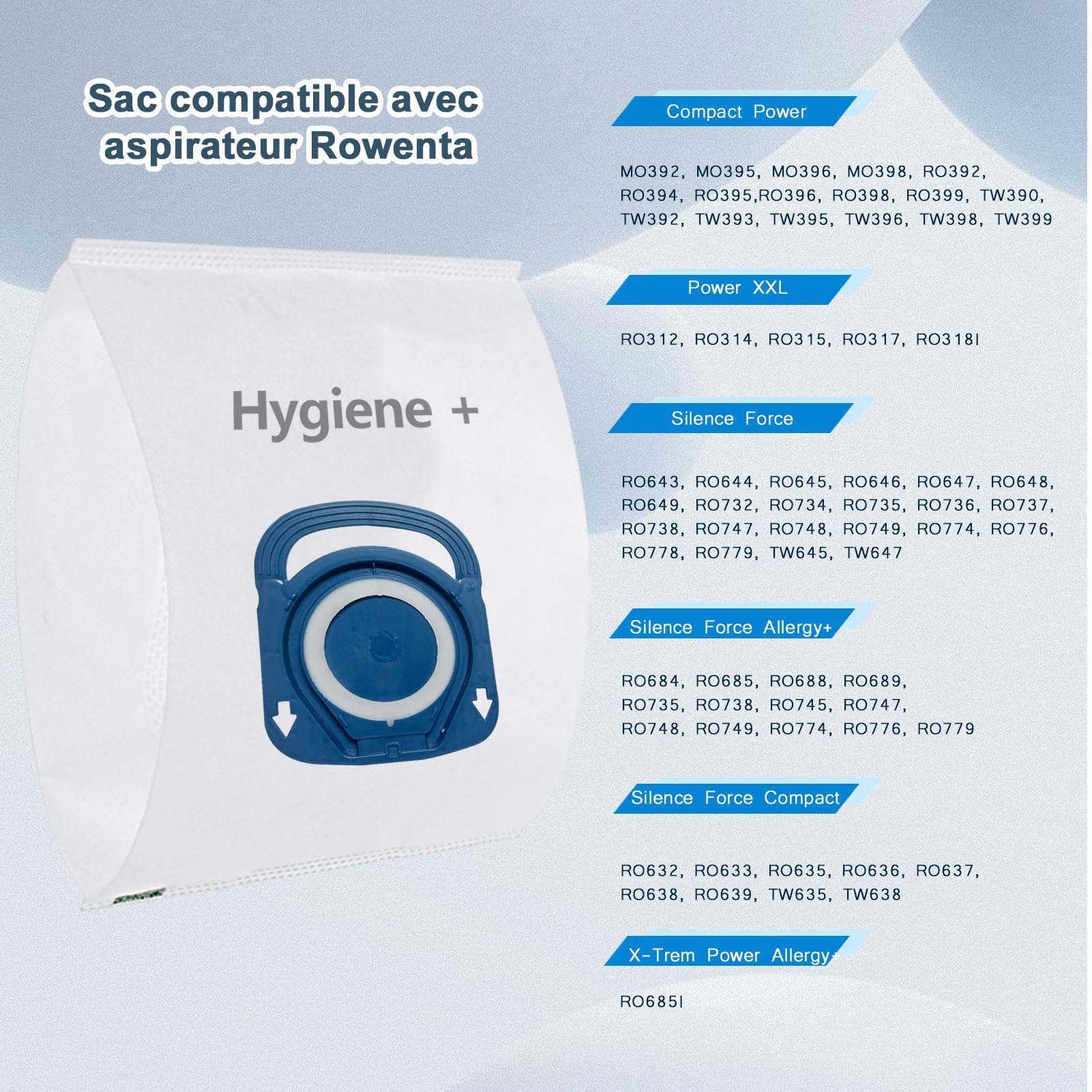 Sac pour Aspirateur Rowenta Silence Force Hygiène Effitech Compact Power xxl ZR200520 ZR200720 ZR200920