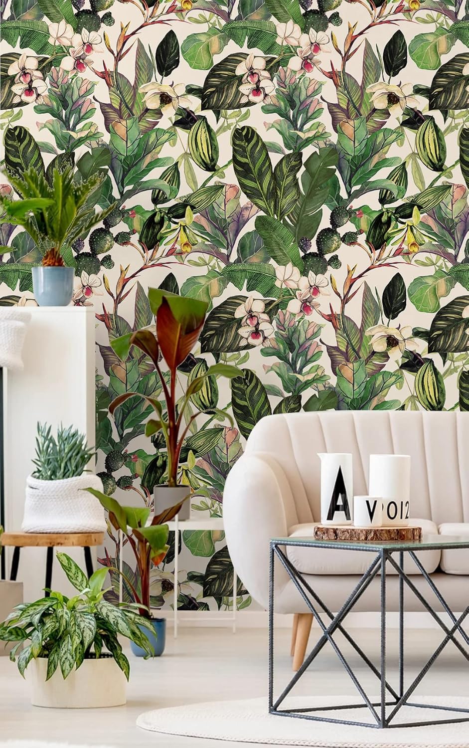 Peel and Stick Wallpaper Boho Palm Leaf Tropical Floral Wallpaper for Bathroom Removable Wallpapers for Renter Leaf Botanic Contact Paper for Cabinet Accent Wall 17.5 x 118 in