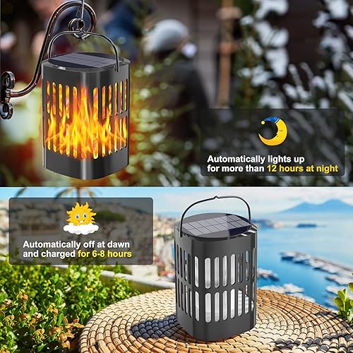 Miniatura 4 de Faroles solares colgantes para exteriores, llamas parpadeantes, luces solares para exteriores, faroles colgantes impermeables para decoración de
