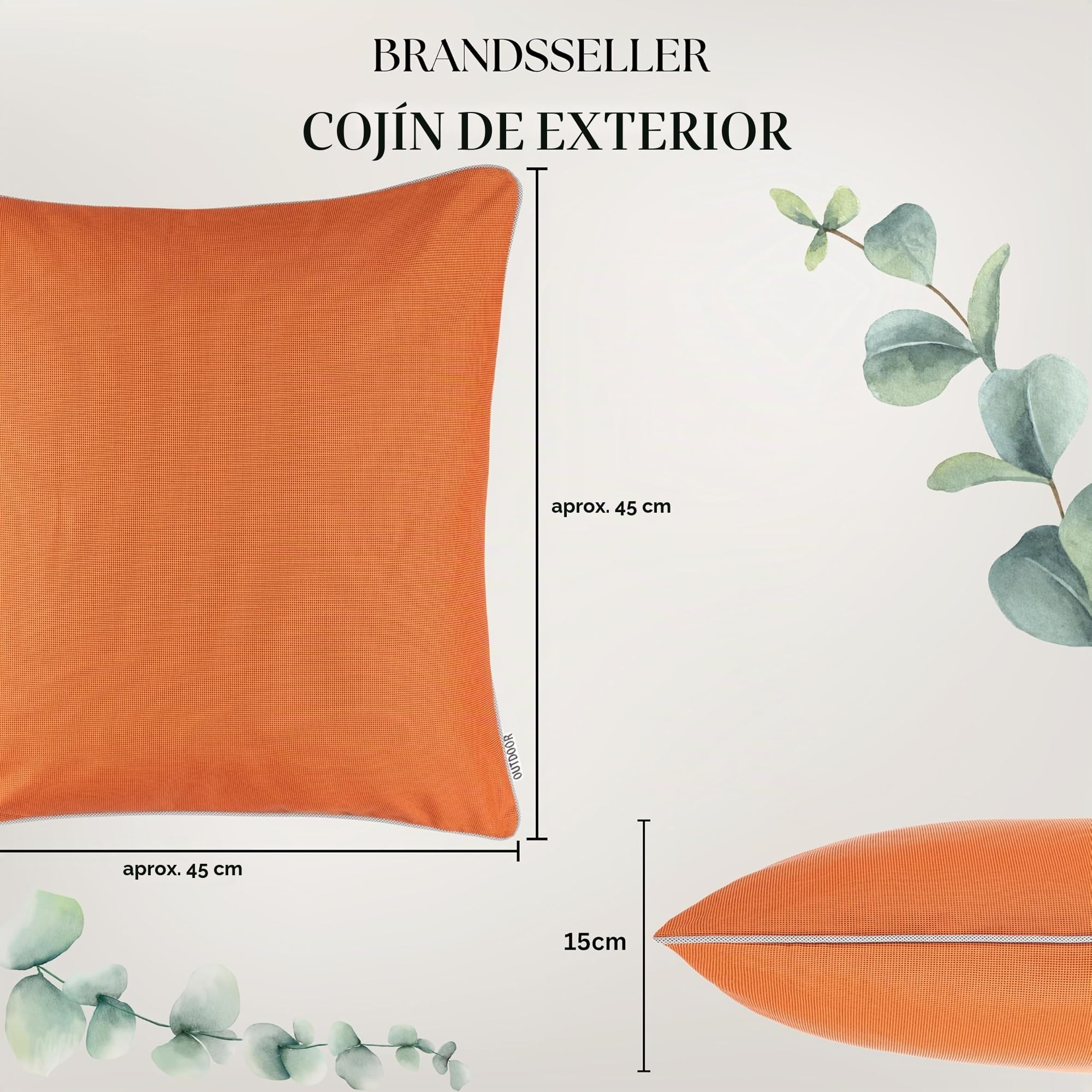 Set de 4 Cojines de Exterior Brandsseller 45x45 cm – Cojines Decorativos Impermeables con Ribete – Resistentes a la Intemperie para Jardín, Sofá, Balcón y Terraza – Naranja