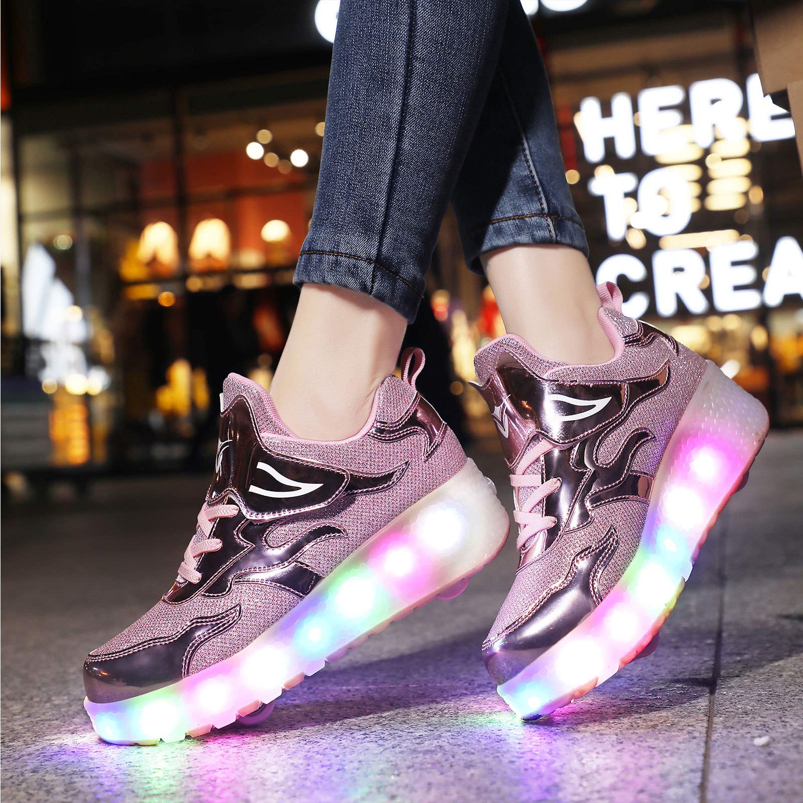 Chaussures à Roulettes Rétractables Avec LED Clignotantes - Patins 2 En 1 Basket Roller - Roues Cachées, Idéal Enfants Et Ados