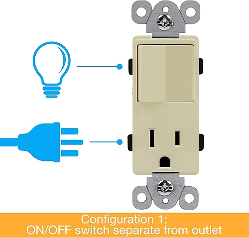 Miniatura 4 de ENERLITES Receptáculo decorativo combinado, grado residencialcomercial, 15A120V, toma de corriente 15A125V, certificación UL, 68625-I, 1 paquete,