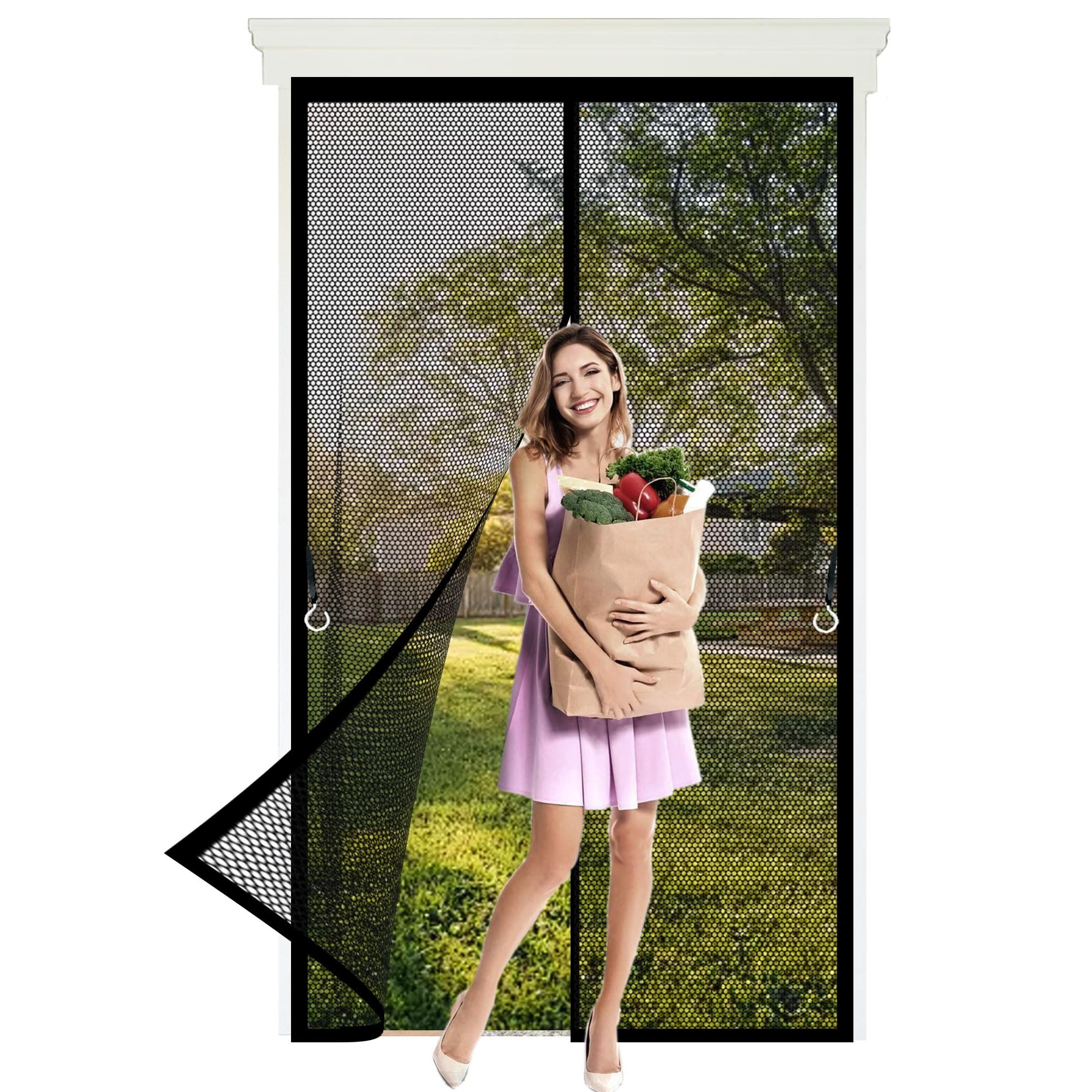 Liujyuan Black Magnetic Fly Screen Door 126 X 198 Cm Full Frame Magic Tape, Powerful Magnets Magnetic Door Curtain No Drill Installation, Keep Bugs Out Pet And Kid Friendly,