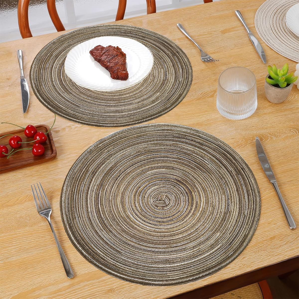 6 Pièces 30 cm Set de Table Rond, Table Ronds Tressés en Coton Lavables, Résistants à Chaleur et Antidérapant Dessous Assiette, Tissés Naturellement sous Assiette aux Mariages, Banquets, Cuisines