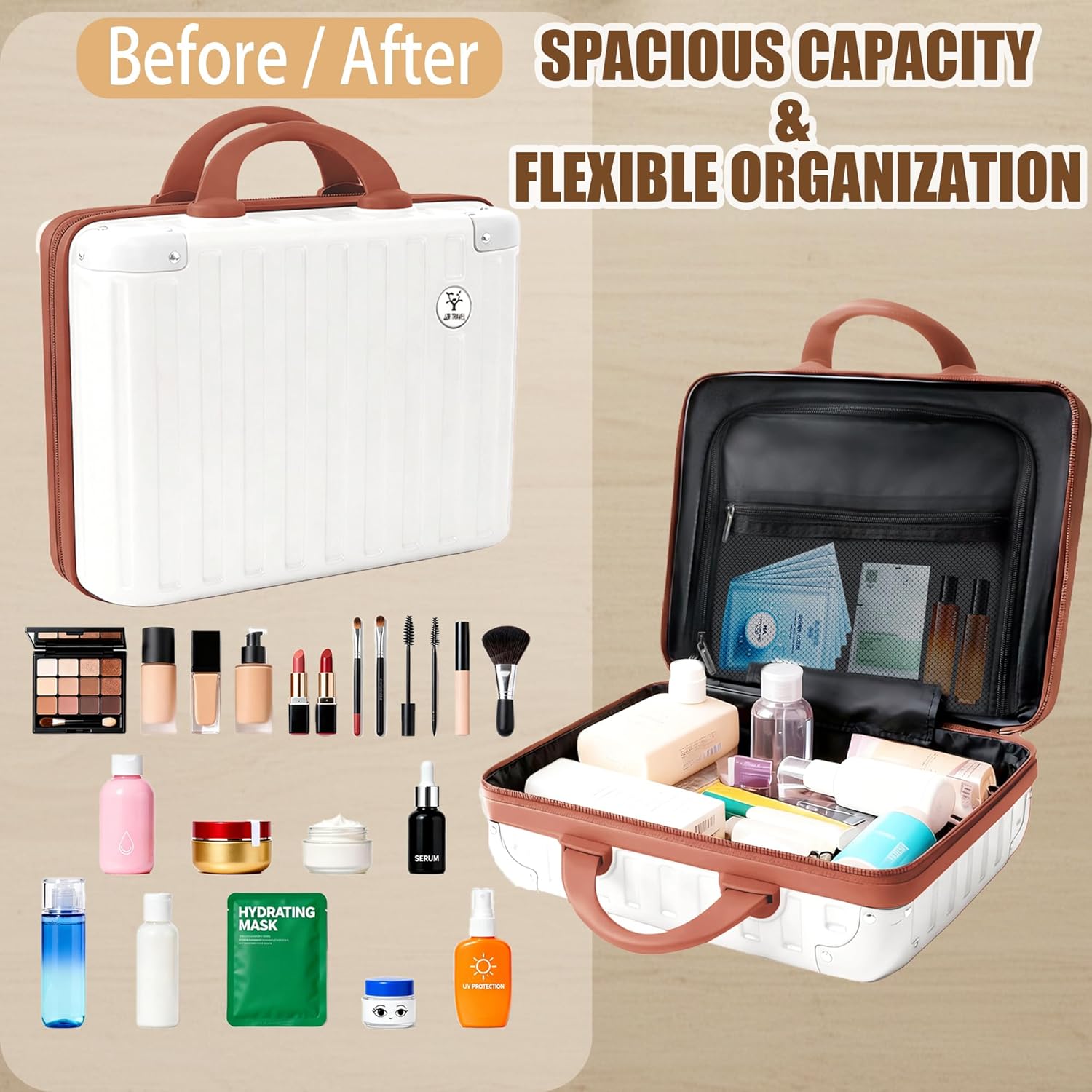 14 Inch Portable Makeup Travel Case Hand Luggage, Hard Shell ABS Cosmetic Organizer with Safety Lock, Small Carry-On Travel Bag for Women